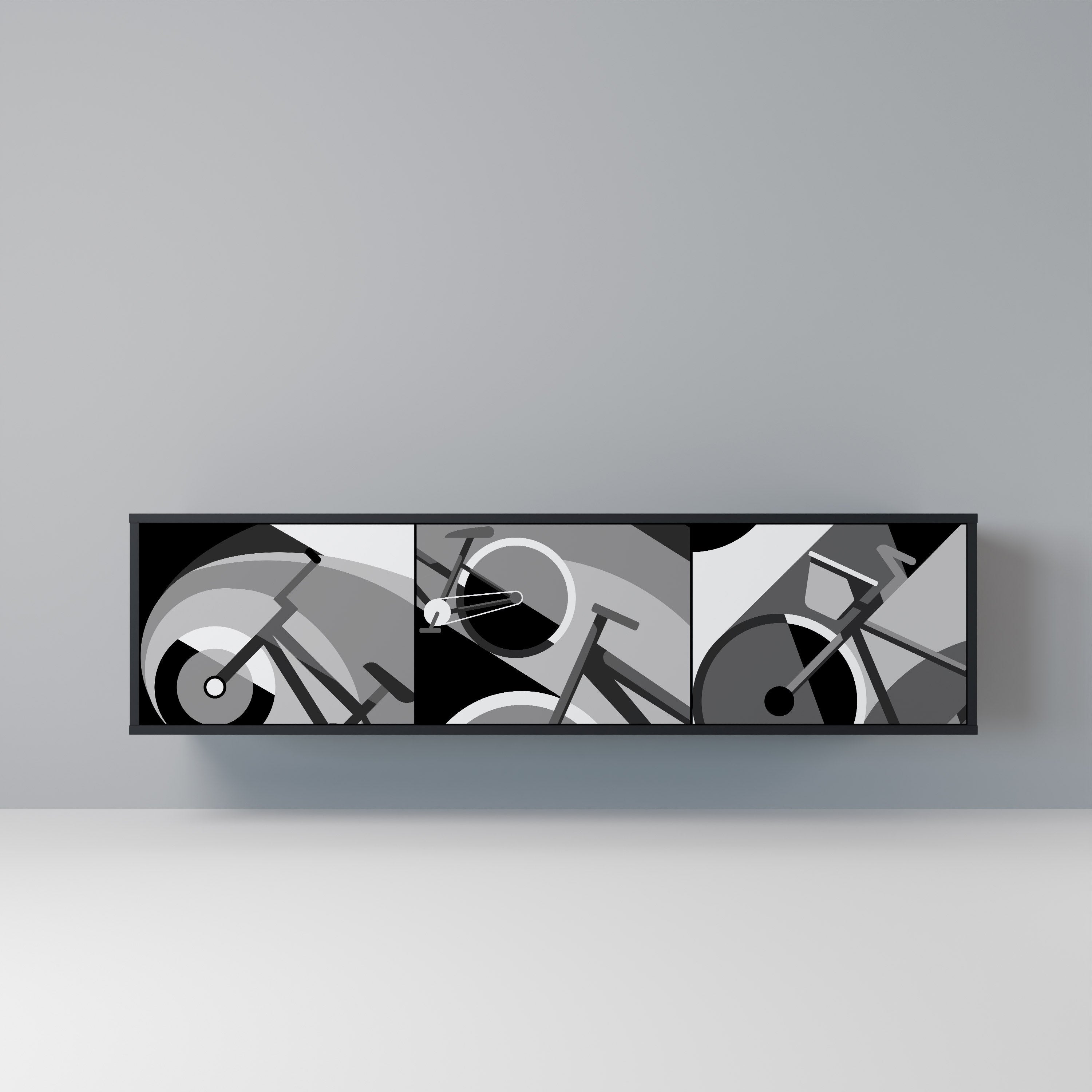 BIKE ENERGY Móvel de TV com 3 Portas em Acabamento Preto