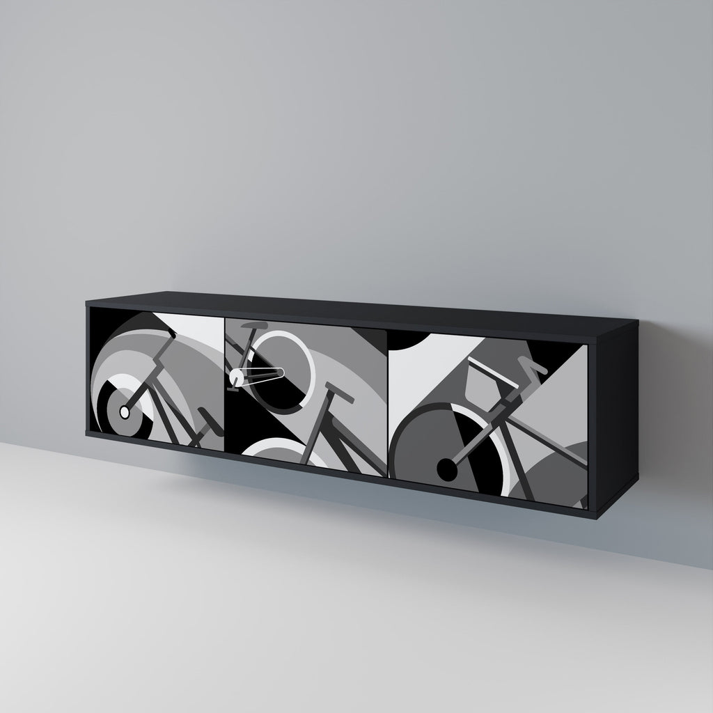 BIKE ENERGY Móvel de TV com 3 Portas em Acabamento Preto