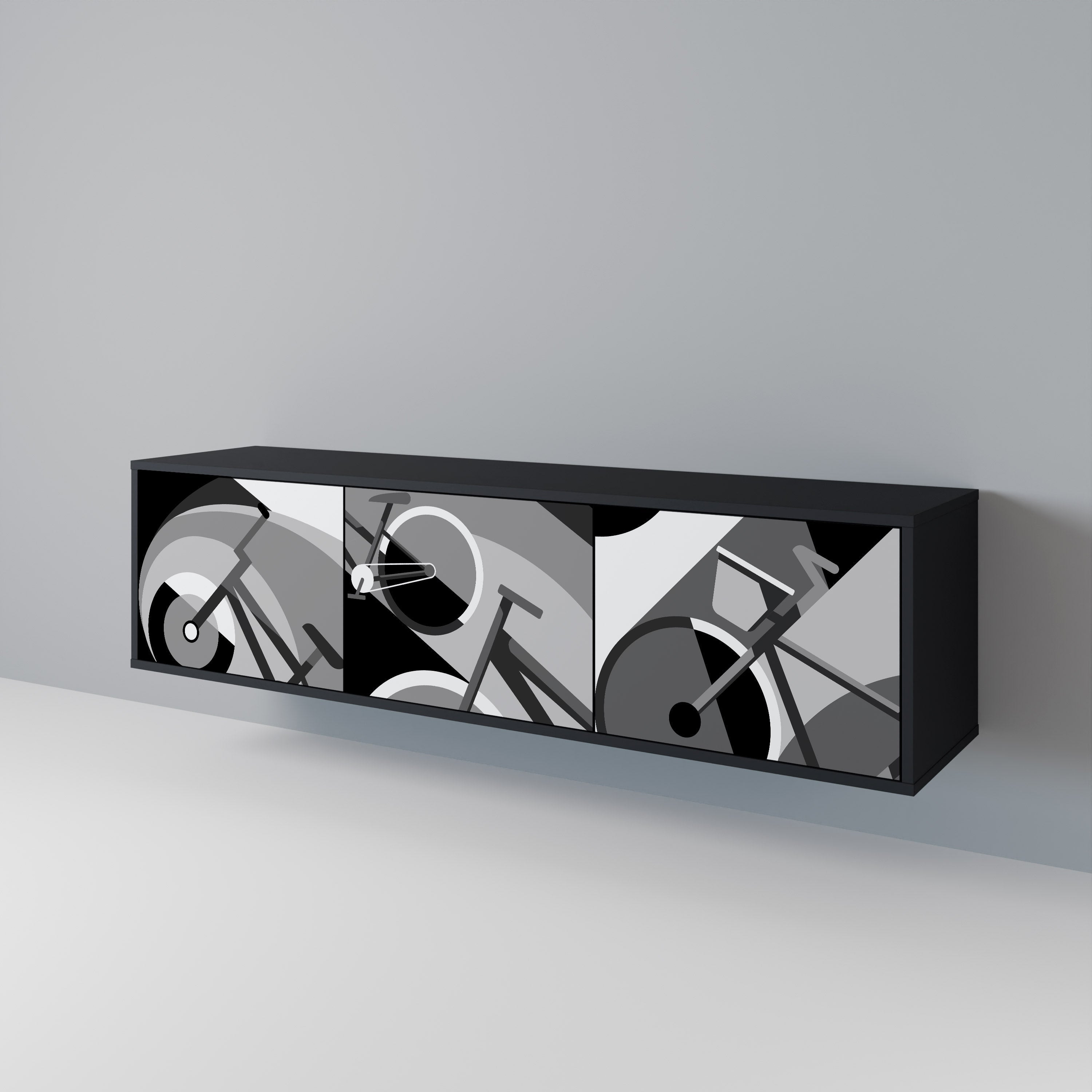 BIKE ENERGY Móvel de TV com 3 Portas em Acabamento Preto