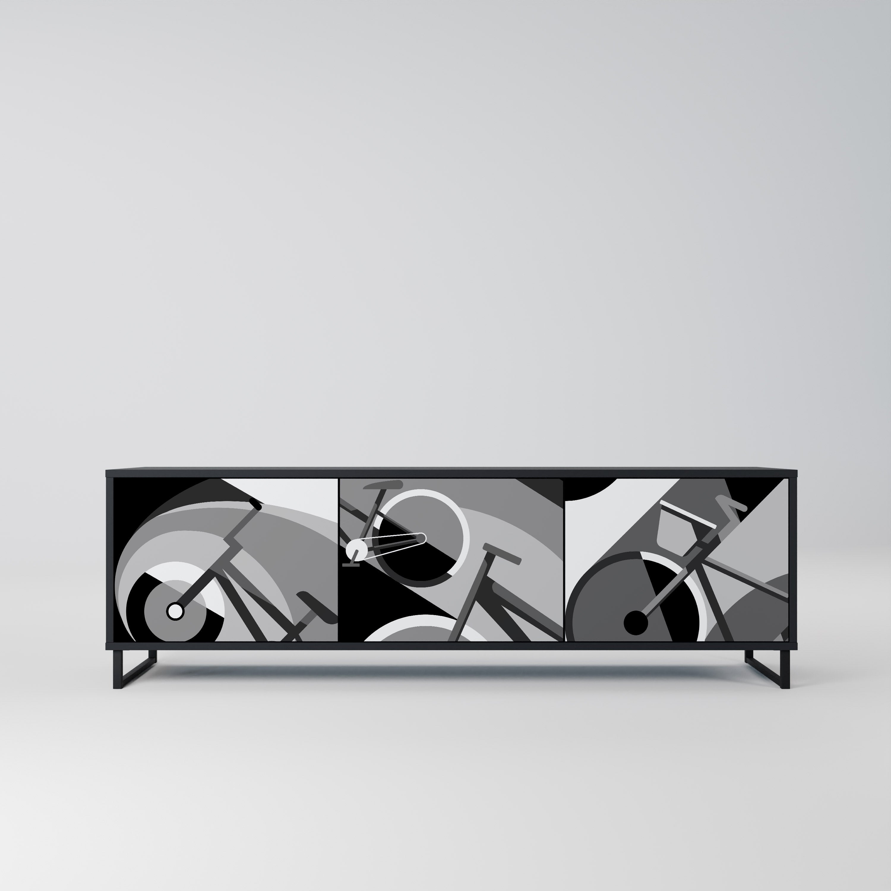 BIKE ENERGY Móvel de TV com 3 Portas em Acabamento Preto