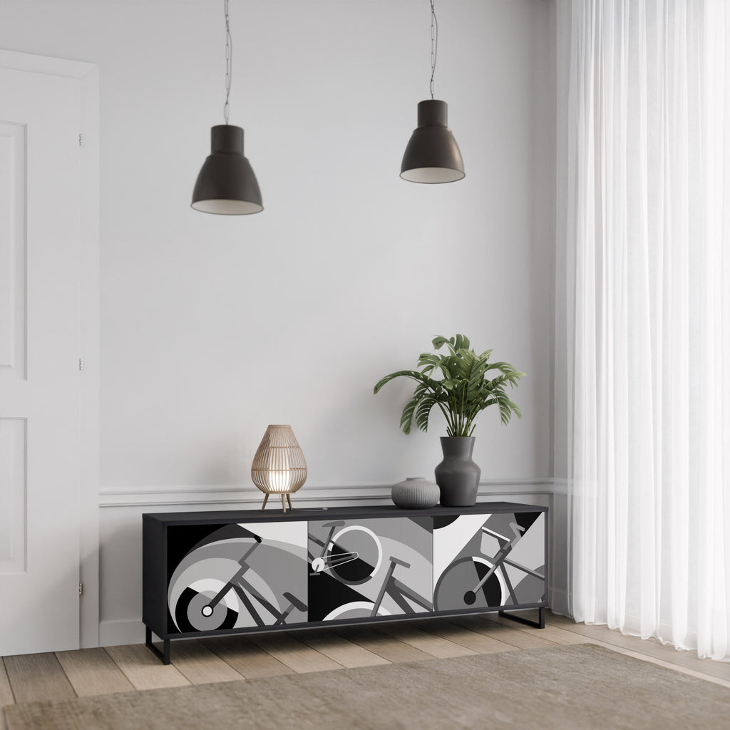 BIKE ENERGY Móvel de TV com 3 Portas em Acabamento Preto