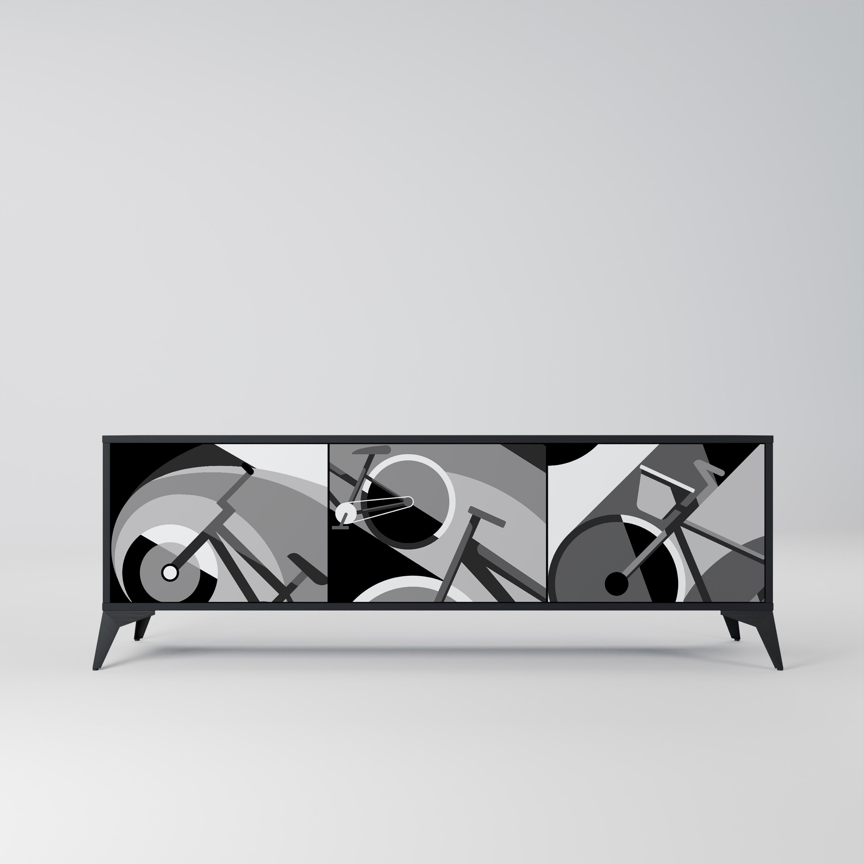 BIKE ENERGY Móvel de TV com 3 Portas em Acabamento Preto