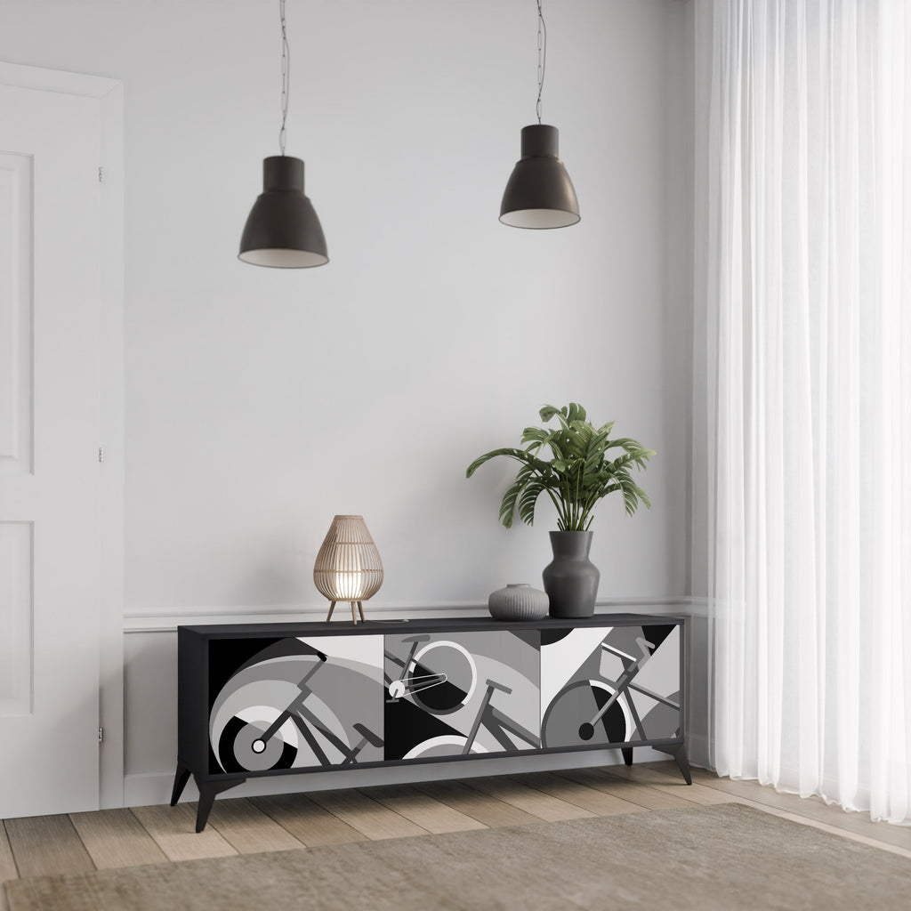 BIKE ENERGY Móvel de TV com 3 Portas em Acabamento Preto