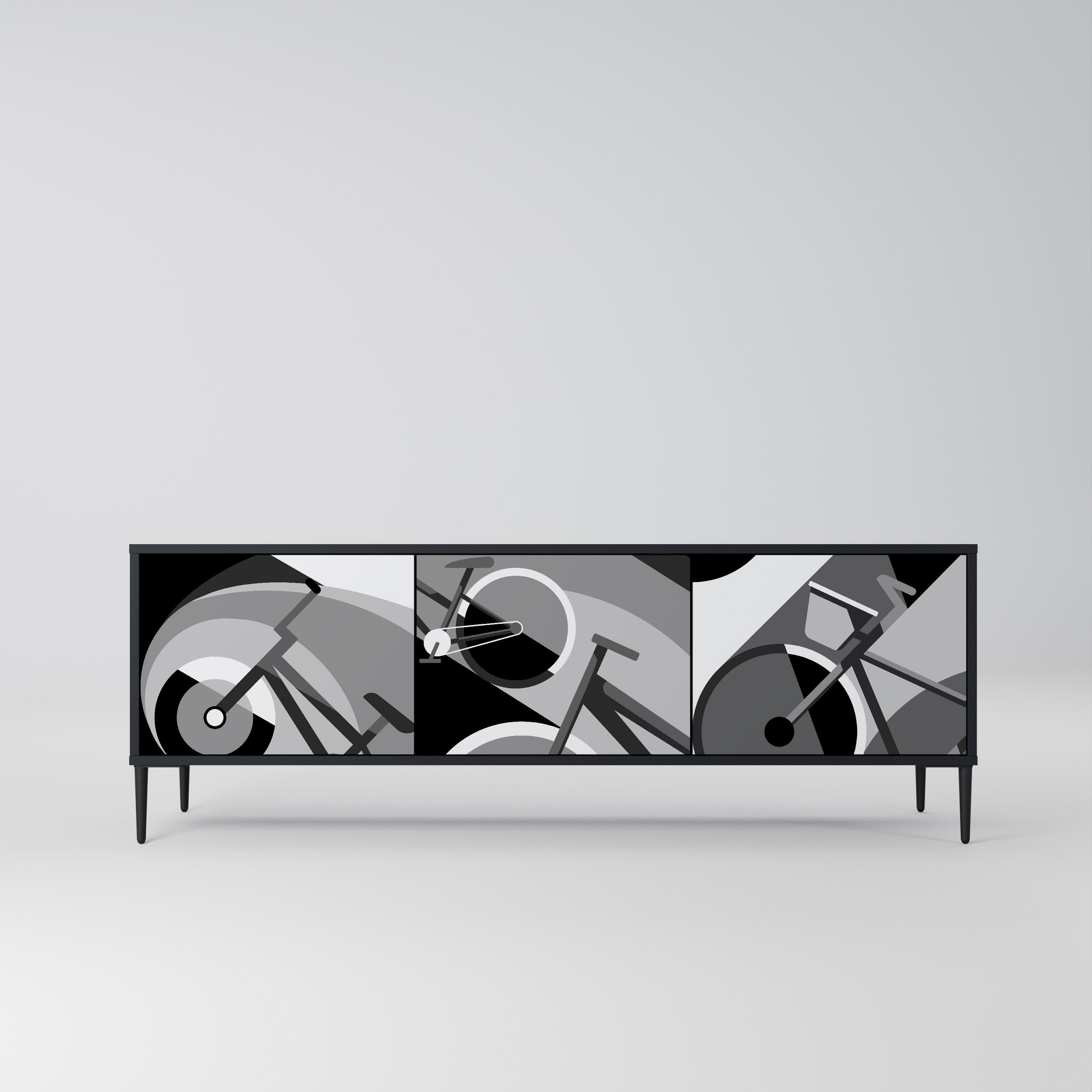 BIKE ENERGY Móvel de TV com 3 Portas em Acabamento Preto