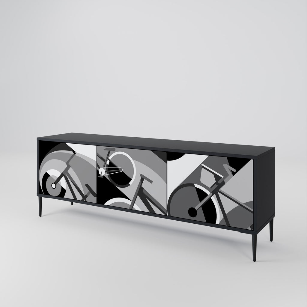 BIKE ENERGY Móvel de TV com 3 Portas em Acabamento Preto