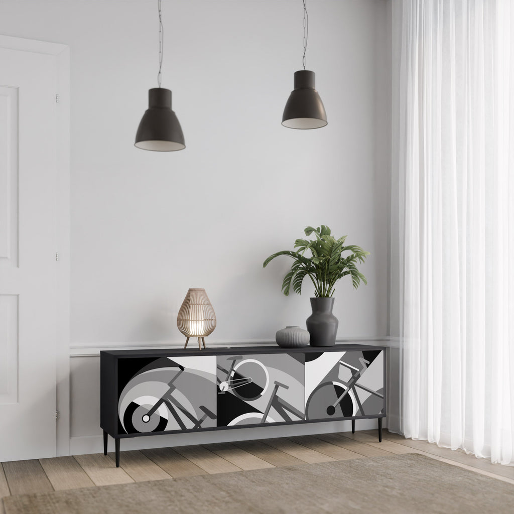 BIKE ENERGY Móvel de TV com 3 Portas em Acabamento Preto