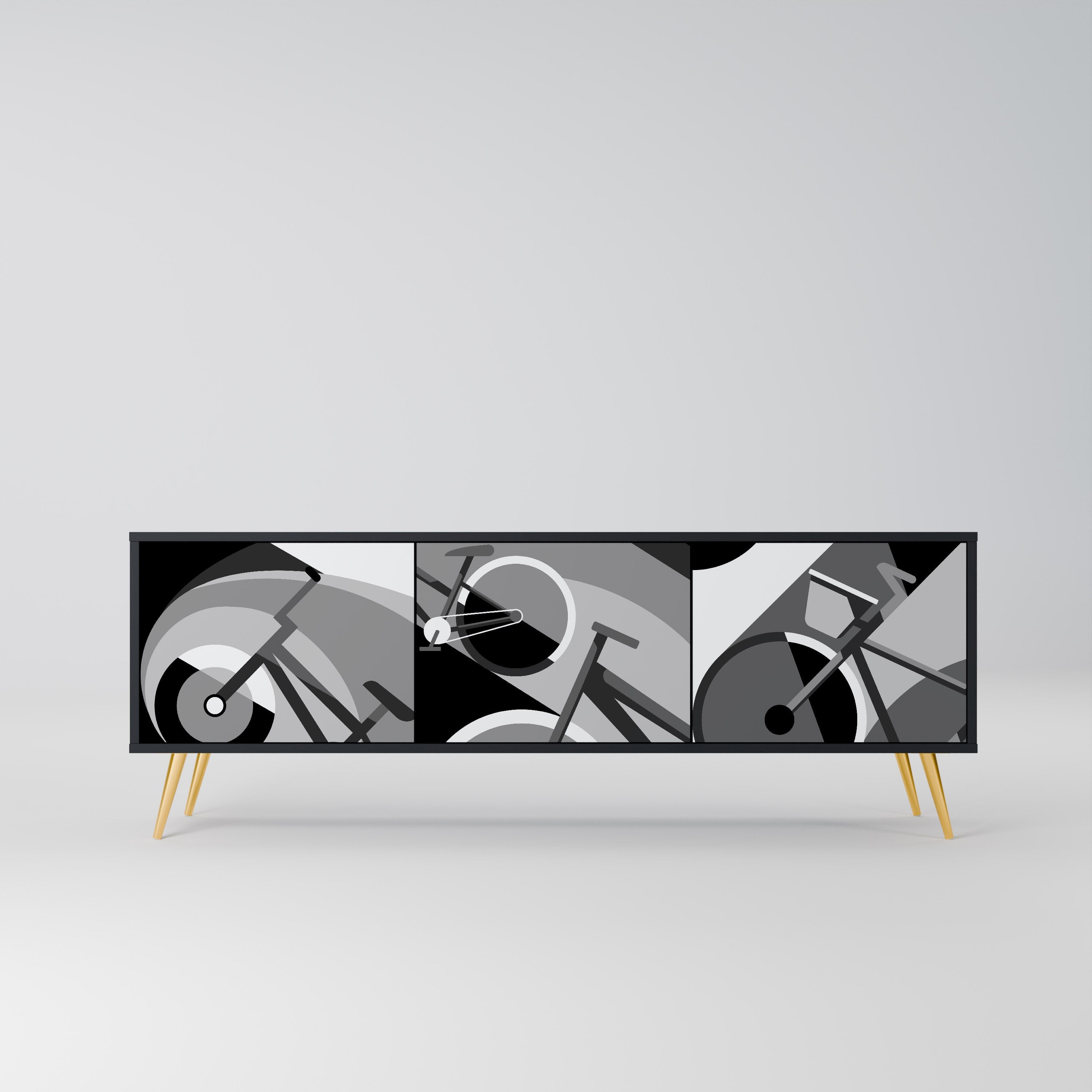 BIKE ENERGY Móvel de TV com 3 Portas em Acabamento Preto