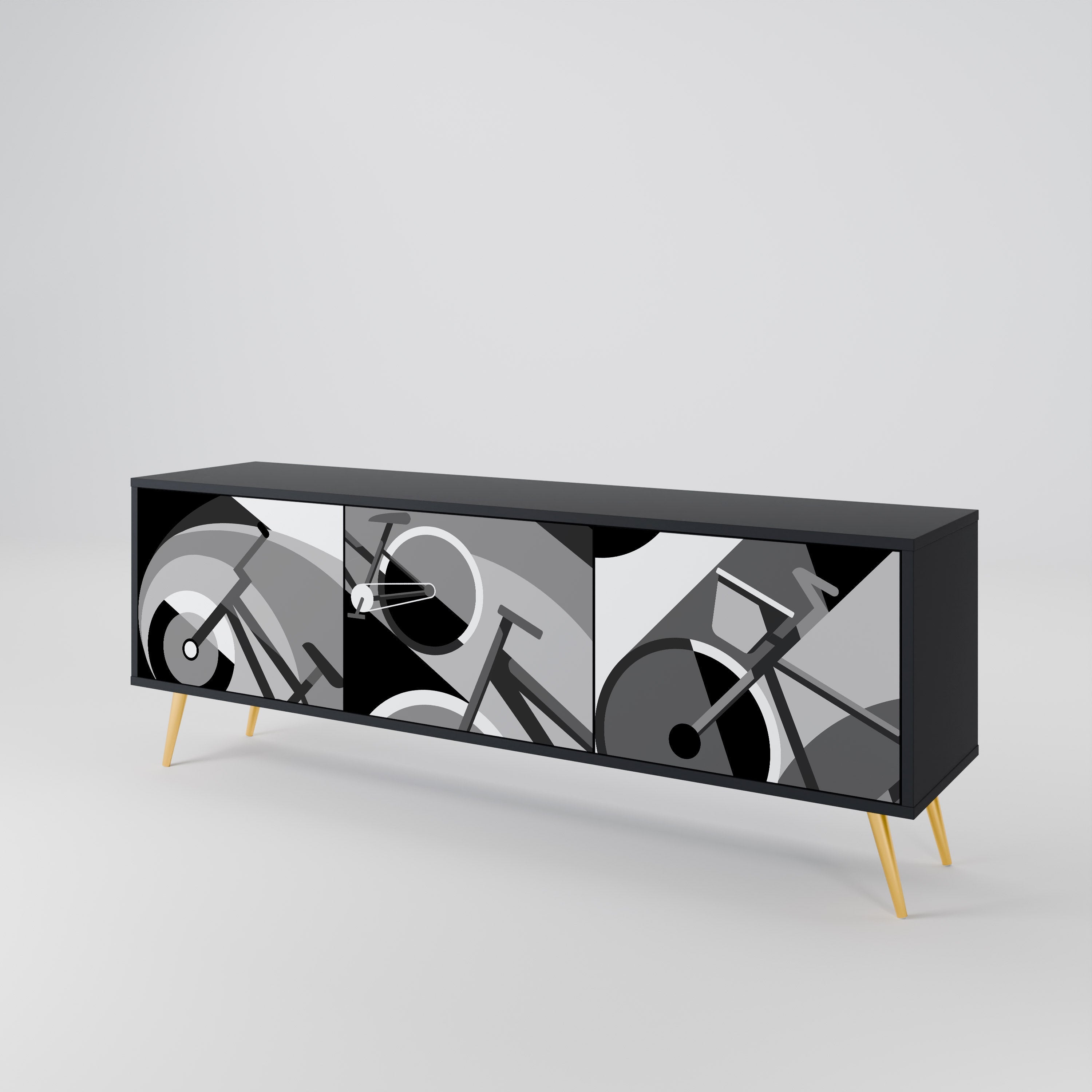 BIKE ENERGY Móvel de TV com 3 Portas em Acabamento Preto