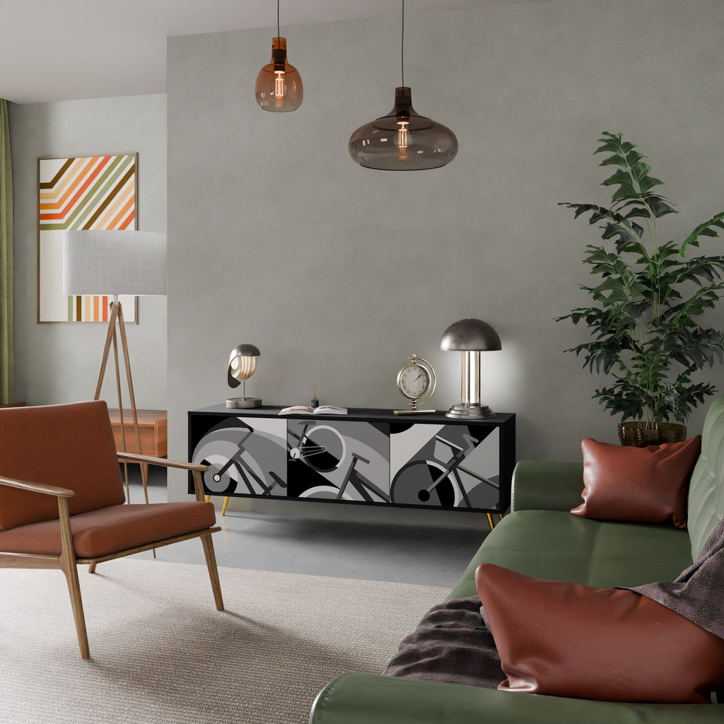 BIKE ENERGY Móvel de TV com 3 Portas em Acabamento Preto