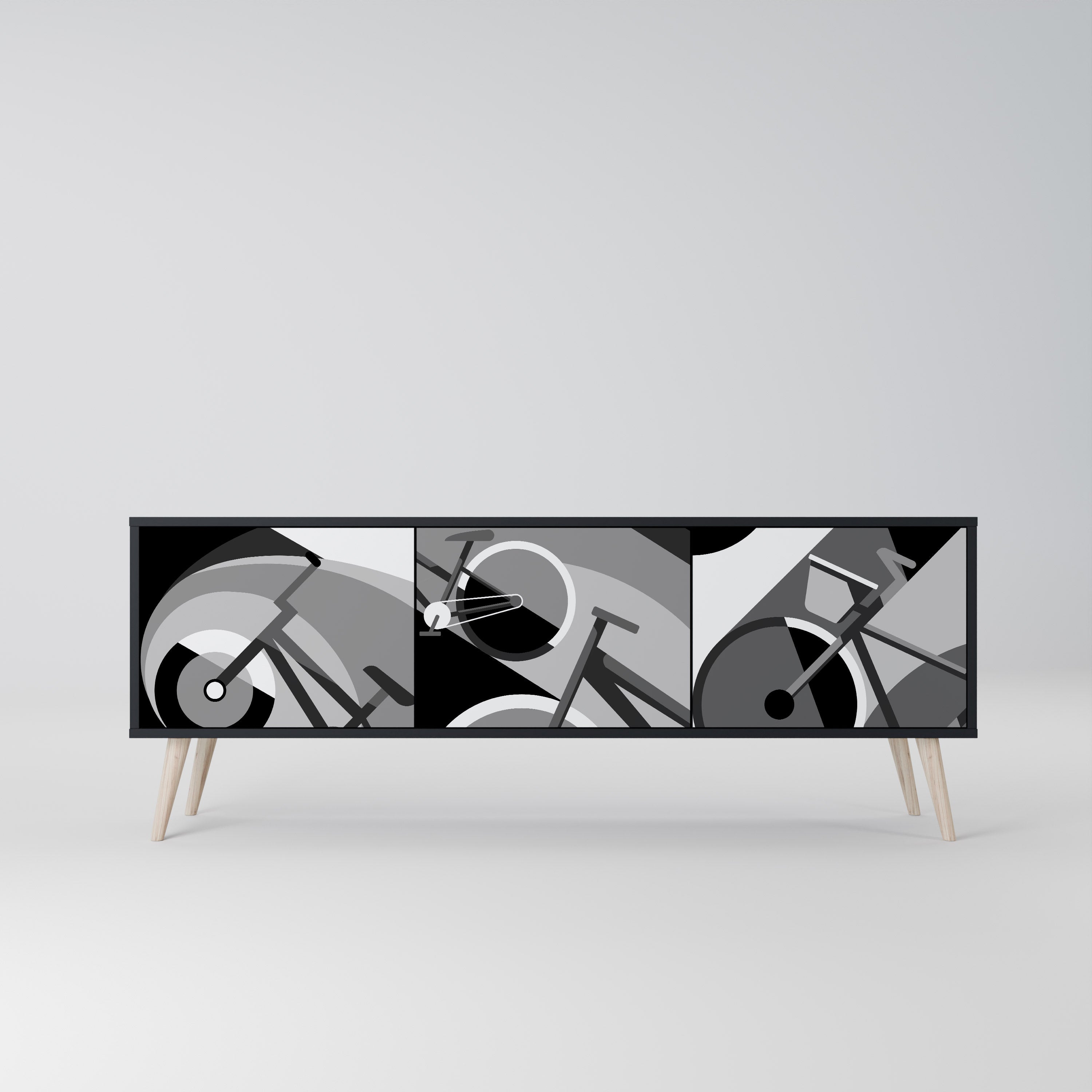 BIKE ENERGY Móvel de TV com 3 Portas em Acabamento Preto