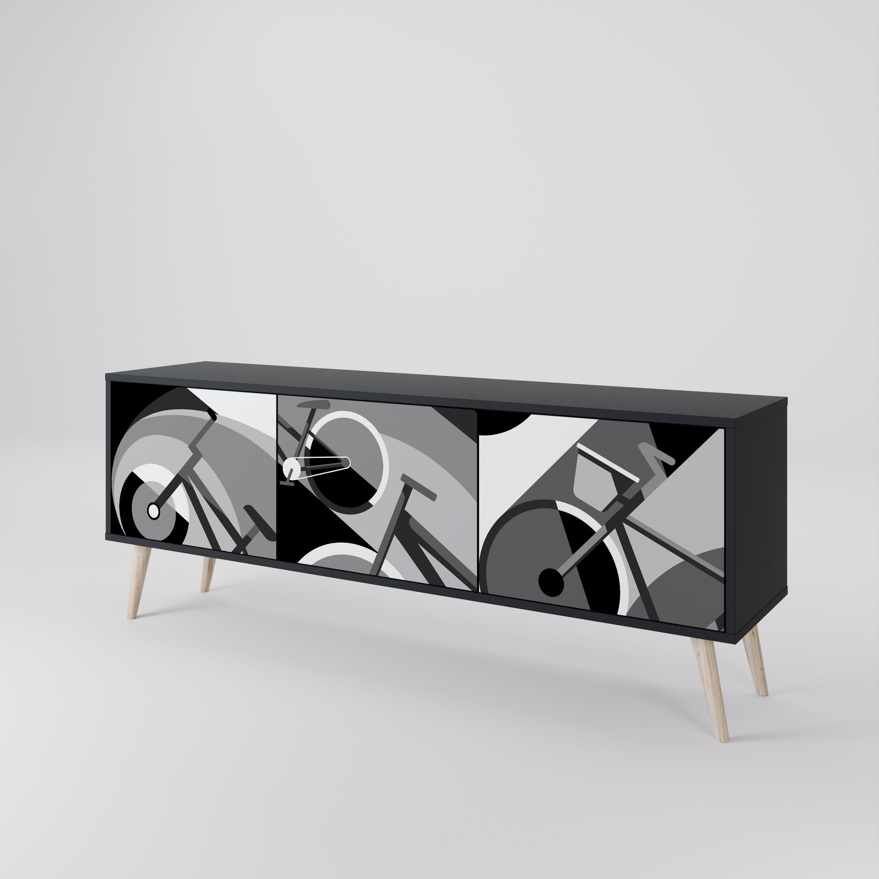 BIKE ENERGY Móvel de TV com 3 Portas em Acabamento Preto