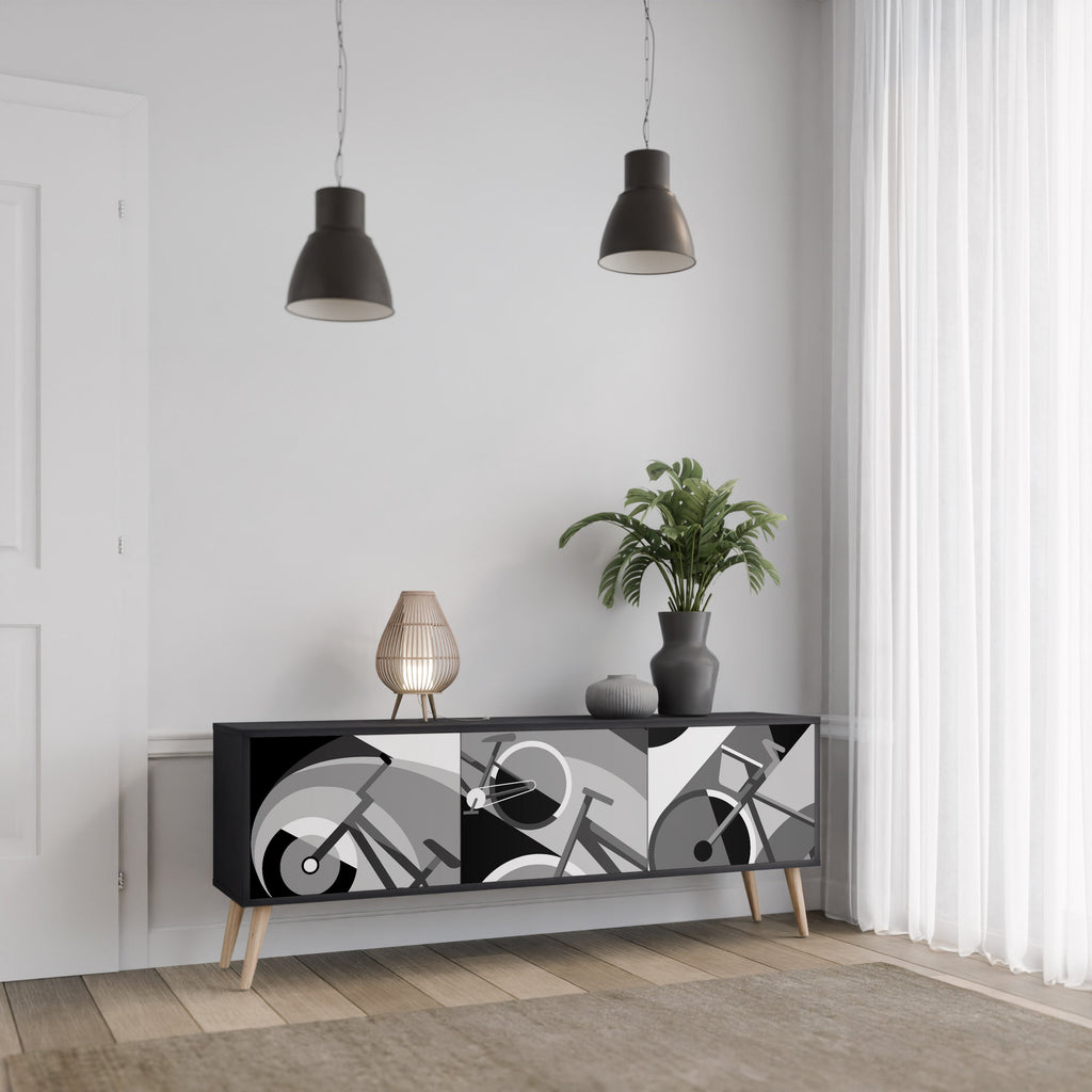 BIKE ENERGY Móvel de TV com 3 Portas em Acabamento Preto