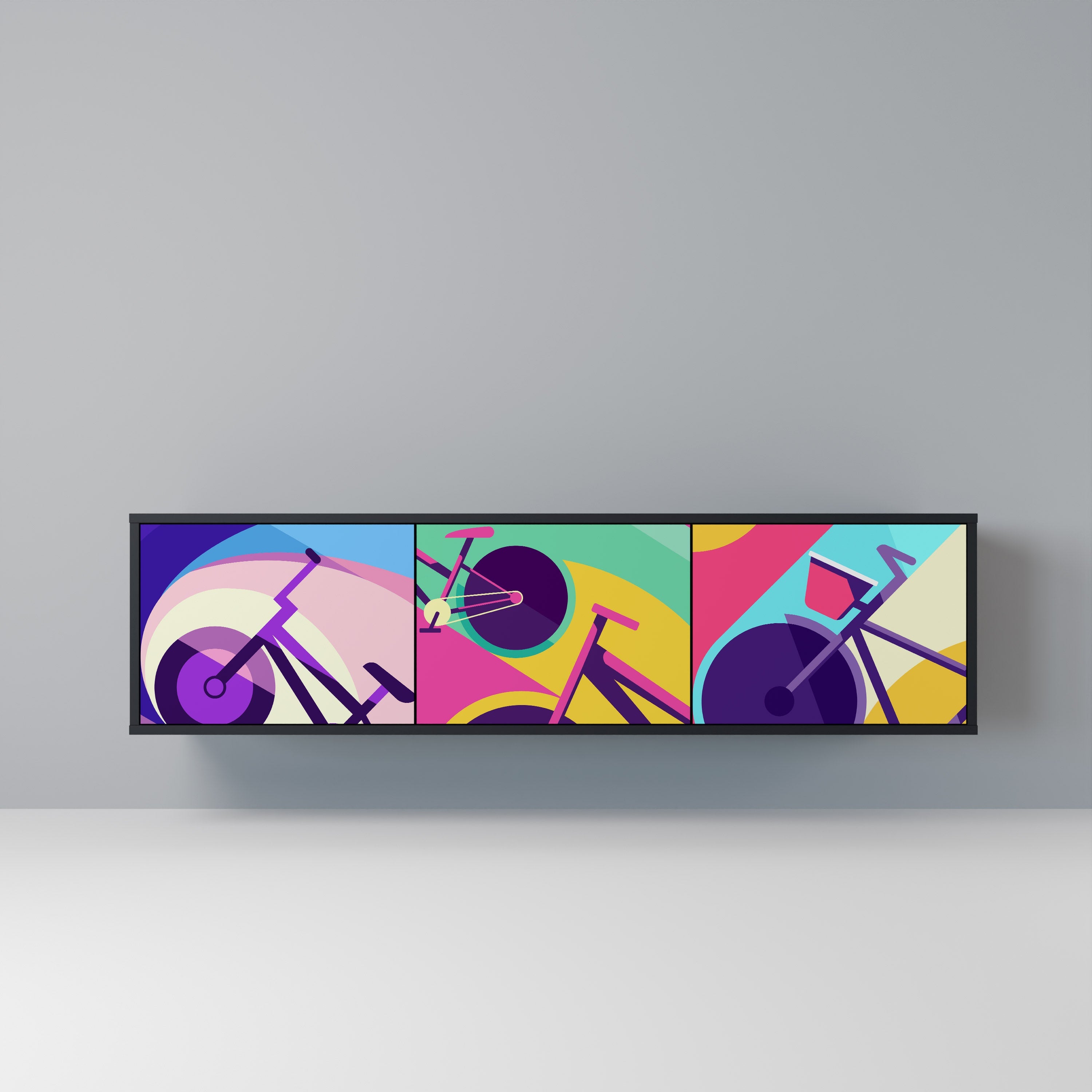 BIKE DREAMS Móvel de TV com 3 Portas em Acabamento Preto