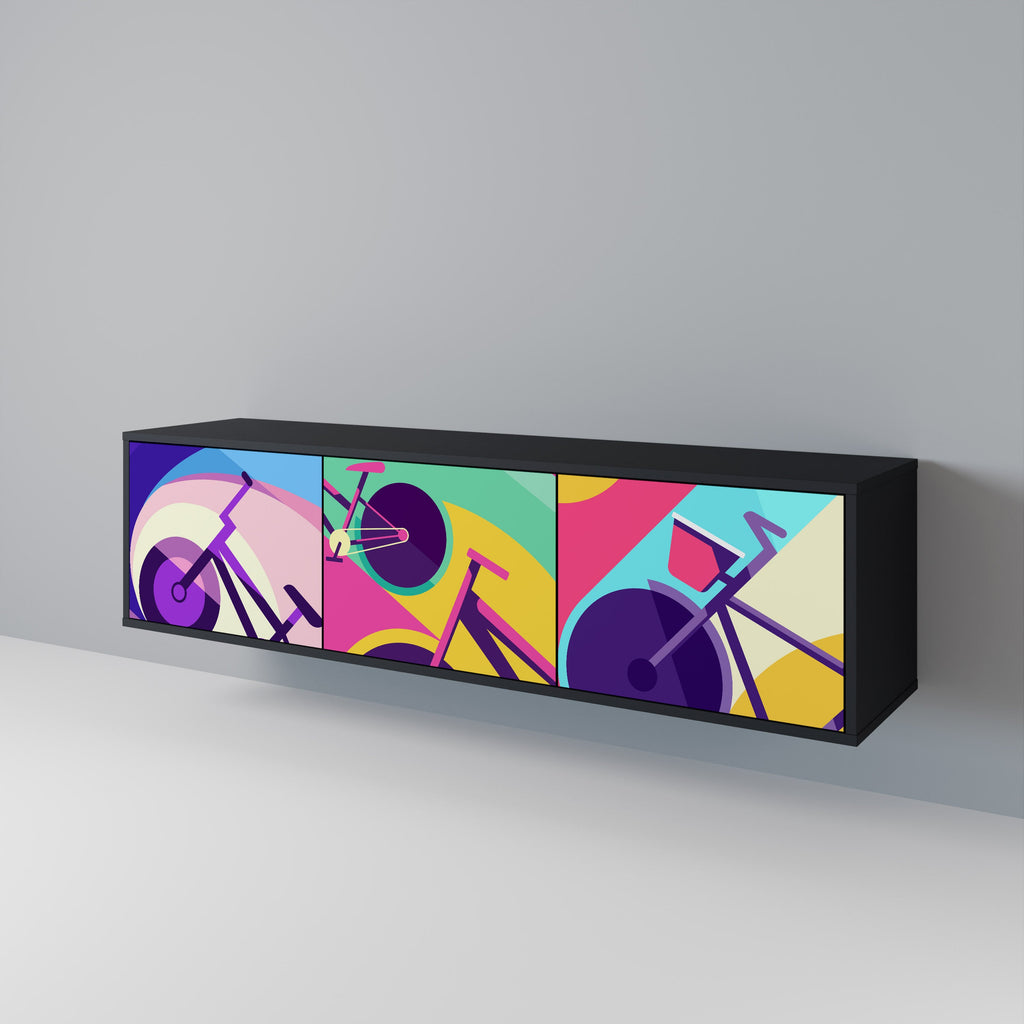 BIKE DREAMS Móvel de TV com 3 Portas em Acabamento Preto
