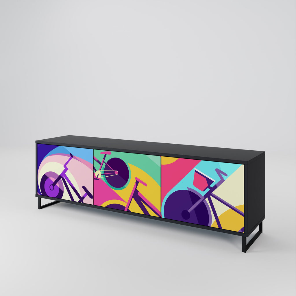 BIKE DREAMS Móvel de TV com 3 Portas em Acabamento Preto