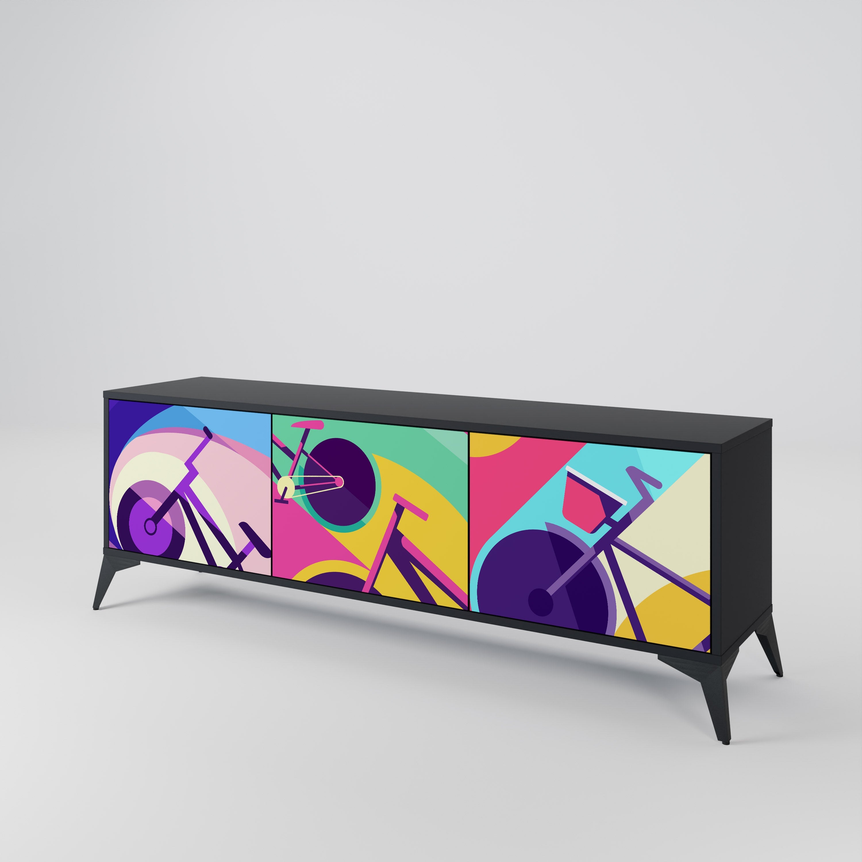 BIKE DREAMS Móvel de TV com 3 Portas em Acabamento Preto