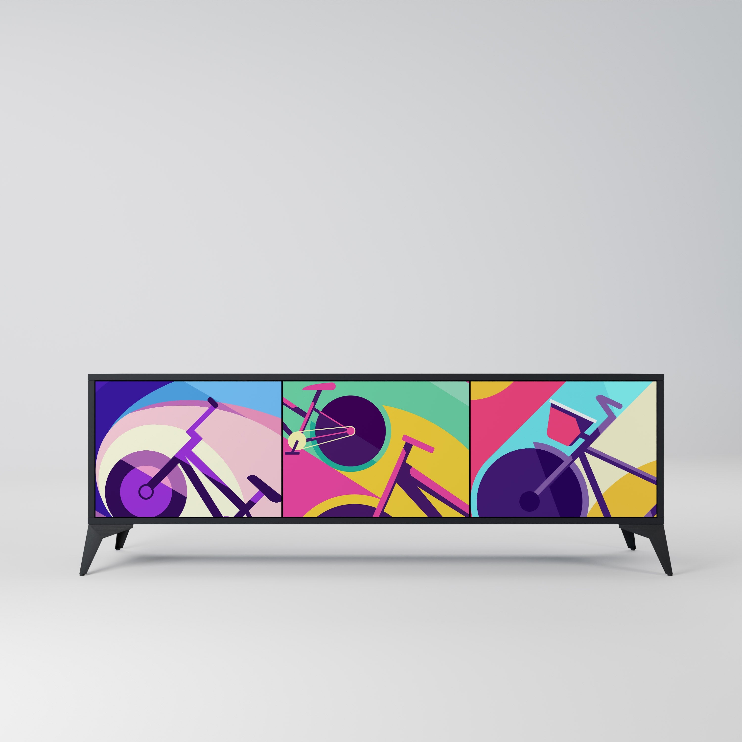 BIKE DREAMS Móvel de TV com 3 Portas em Acabamento Preto