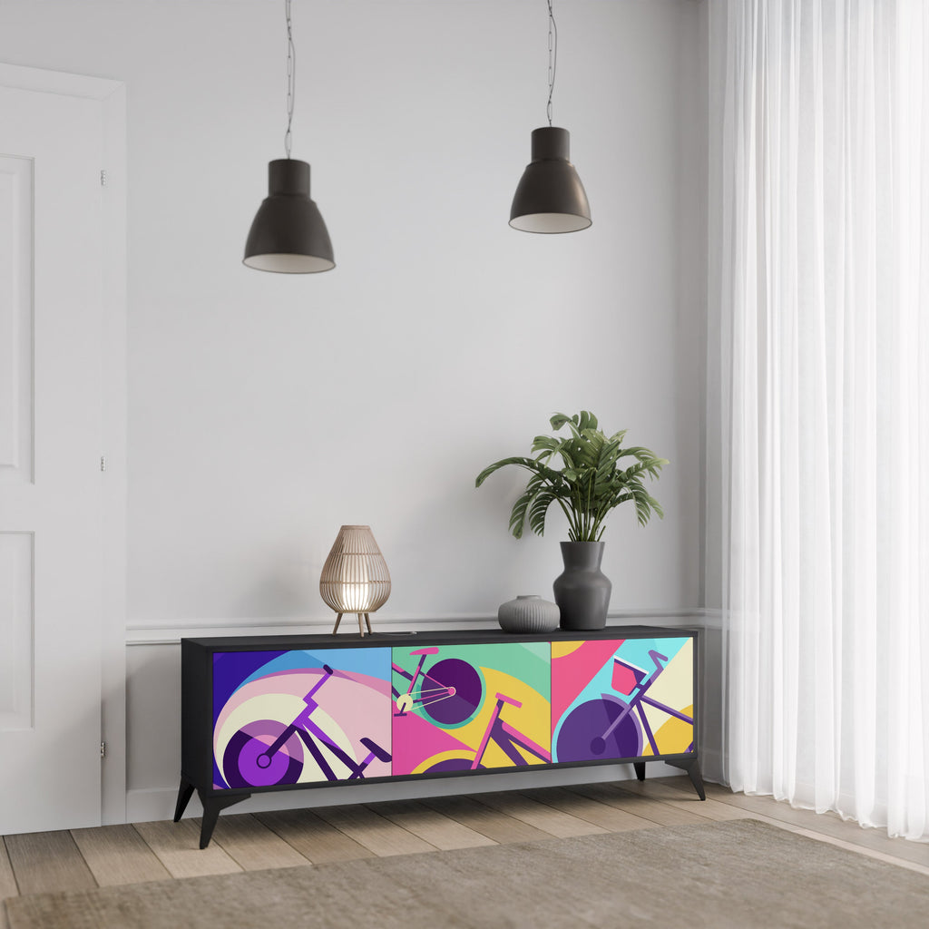 BIKE DREAMS Móvel de TV com 3 Portas em Acabamento Preto