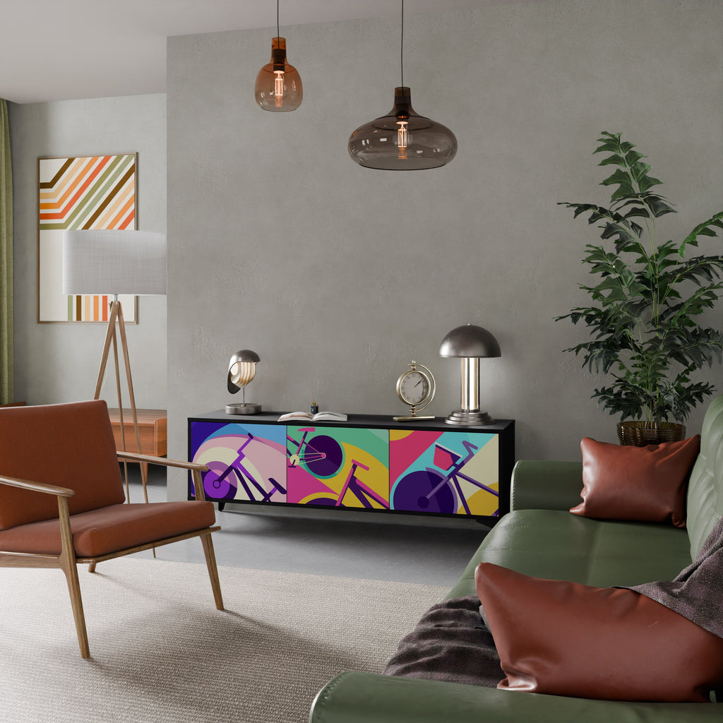 BIKE DREAMS Móvel de TV com 3 Portas em Acabamento Preto