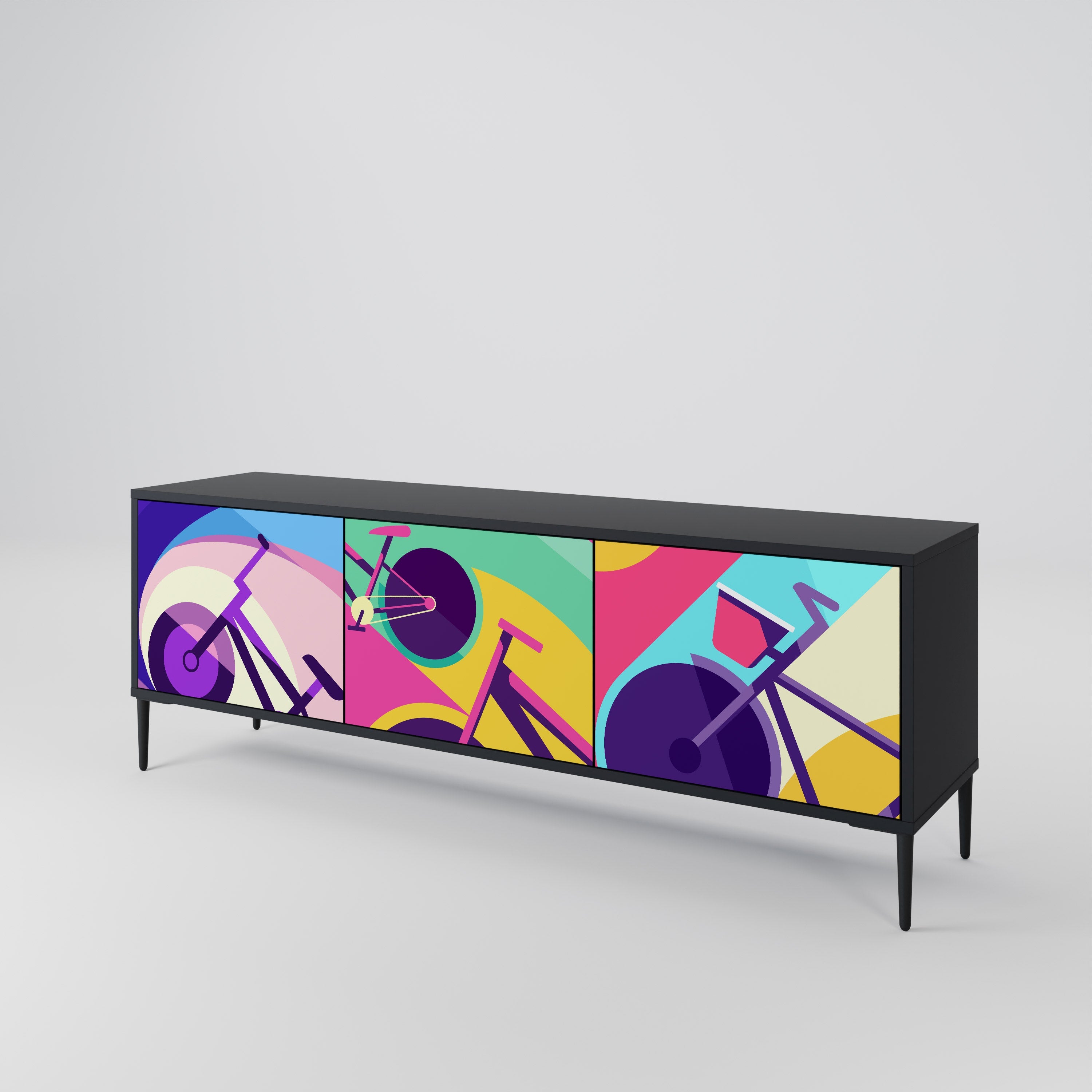 BIKE DREAMS Móvel de TV com 3 Portas em Acabamento Preto