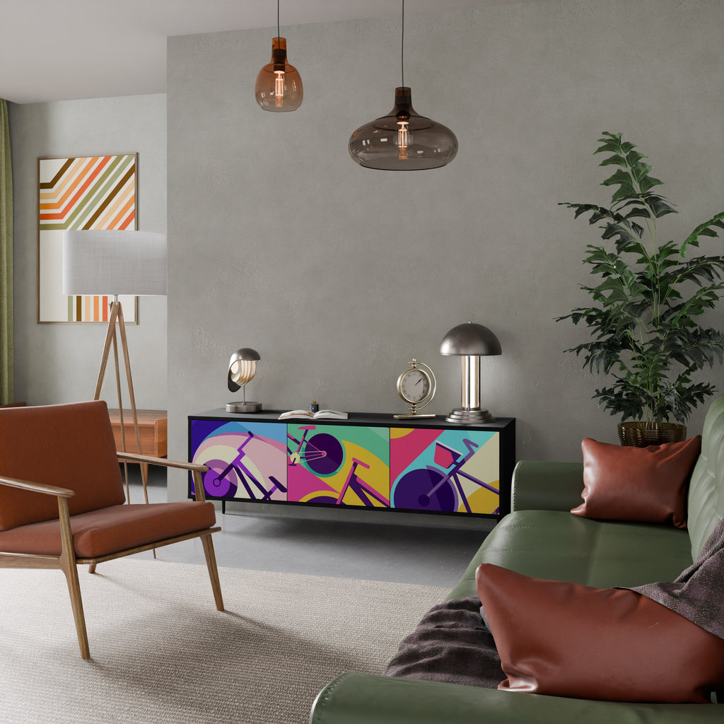 BIKE DREAMS Móvel de TV com 3 Portas em Acabamento Preto