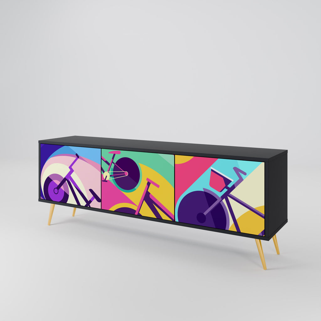 BIKE DREAMS Móvel de TV com 3 Portas em Acabamento Preto