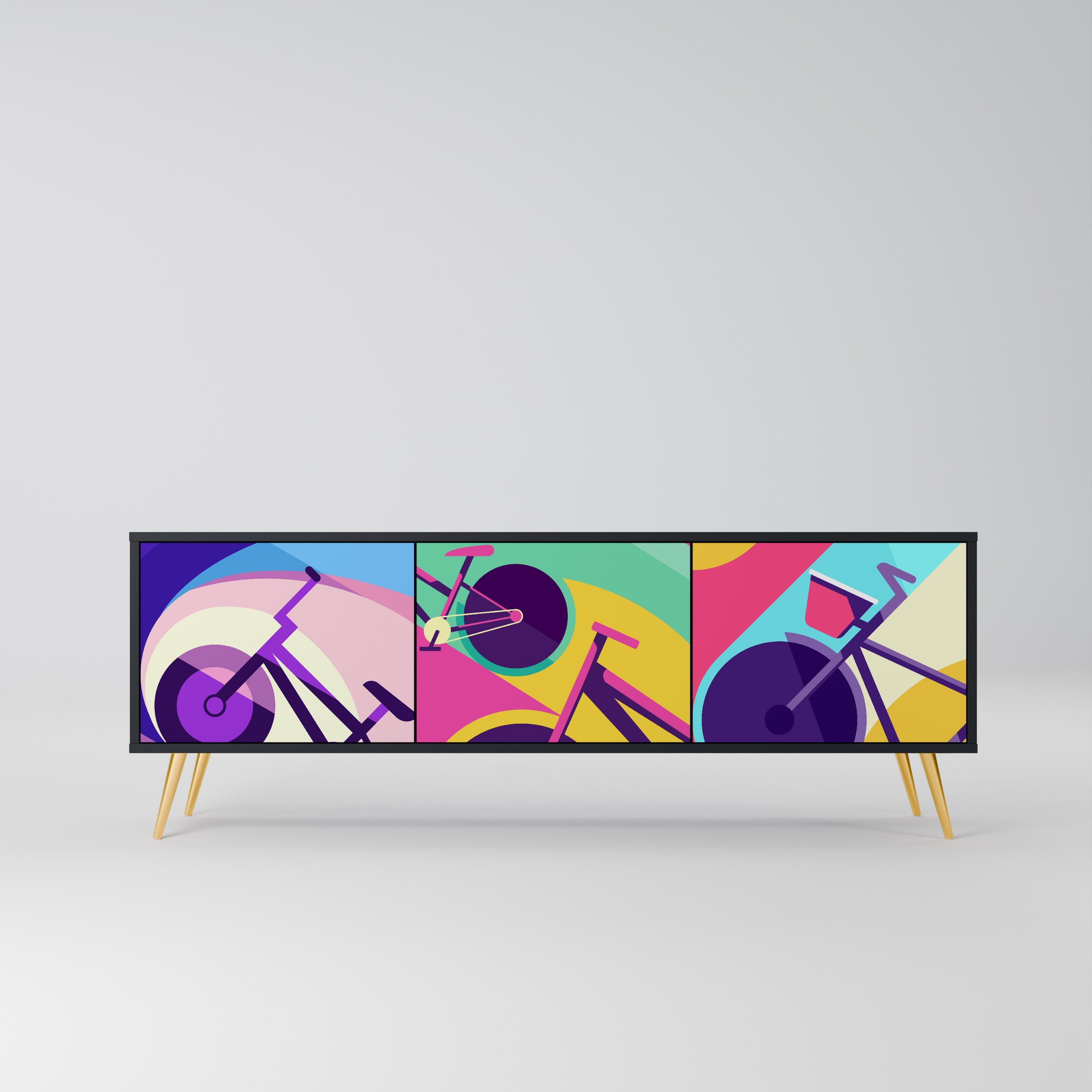 BIKE DREAMS Móvel de TV com 3 Portas em Acabamento Preto