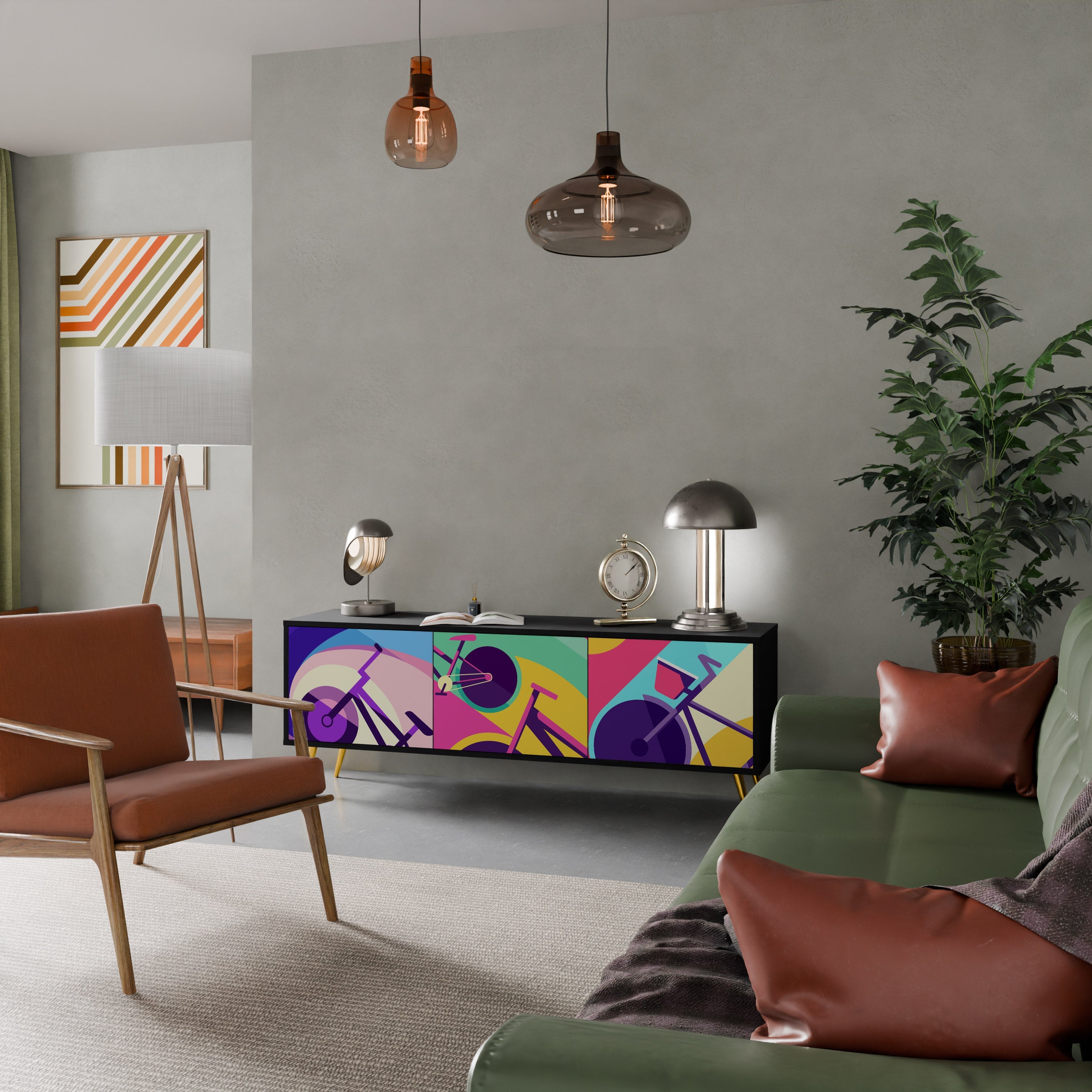 BIKE DREAMS Móvel de TV com 3 Portas em Acabamento Preto