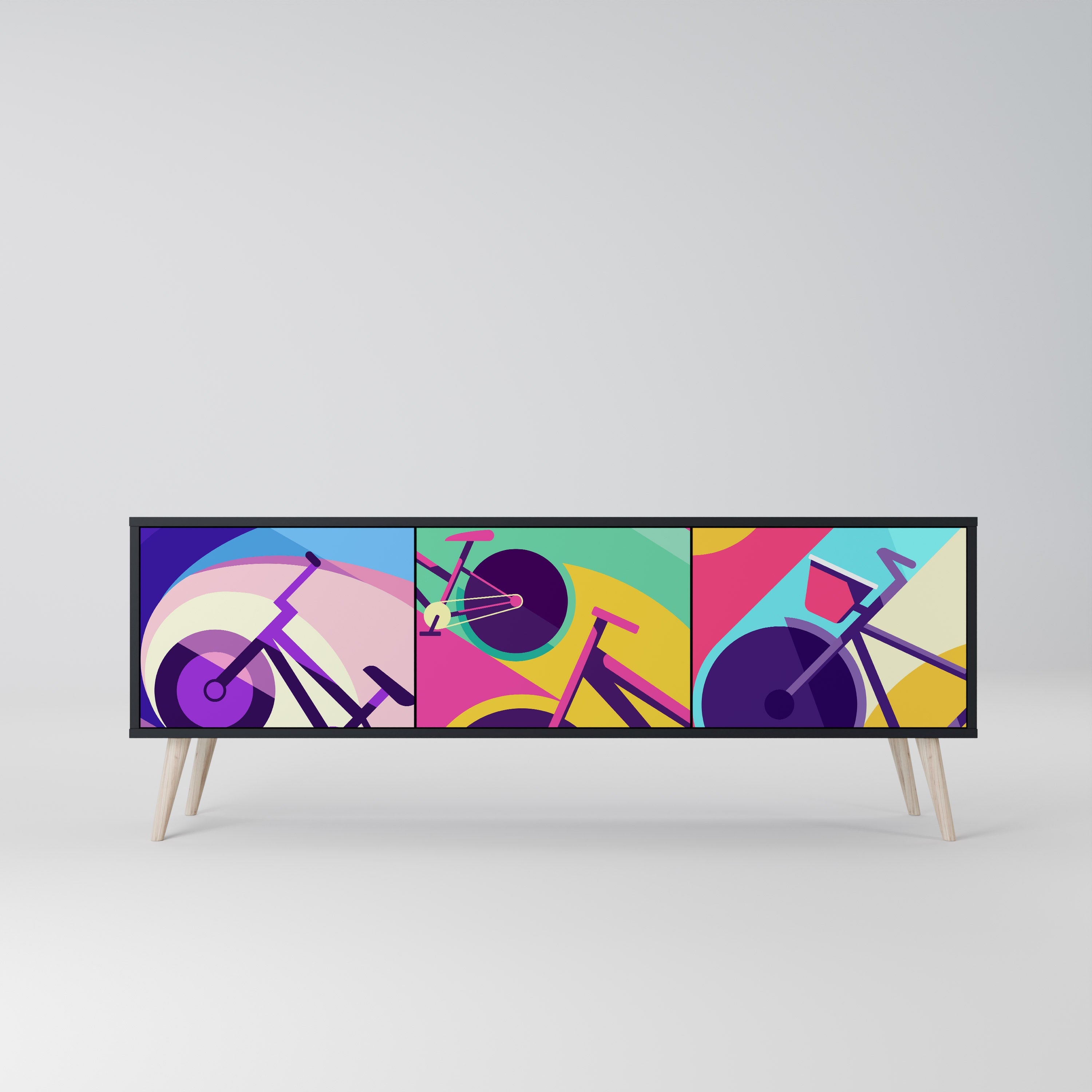 BIKE DREAMS Móvel de TV com 3 Portas em Acabamento Preto