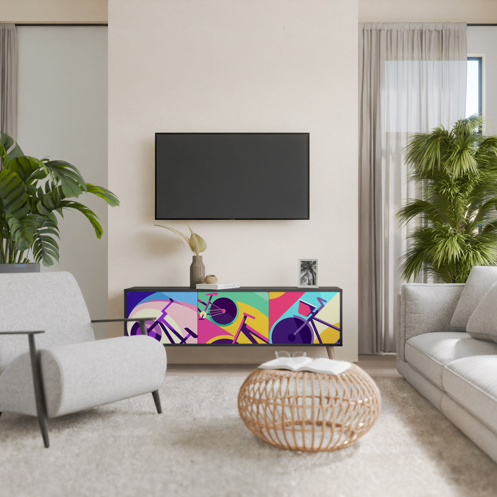 BIKE DREAMS Móvel de TV com 3 Portas em Acabamento Preto