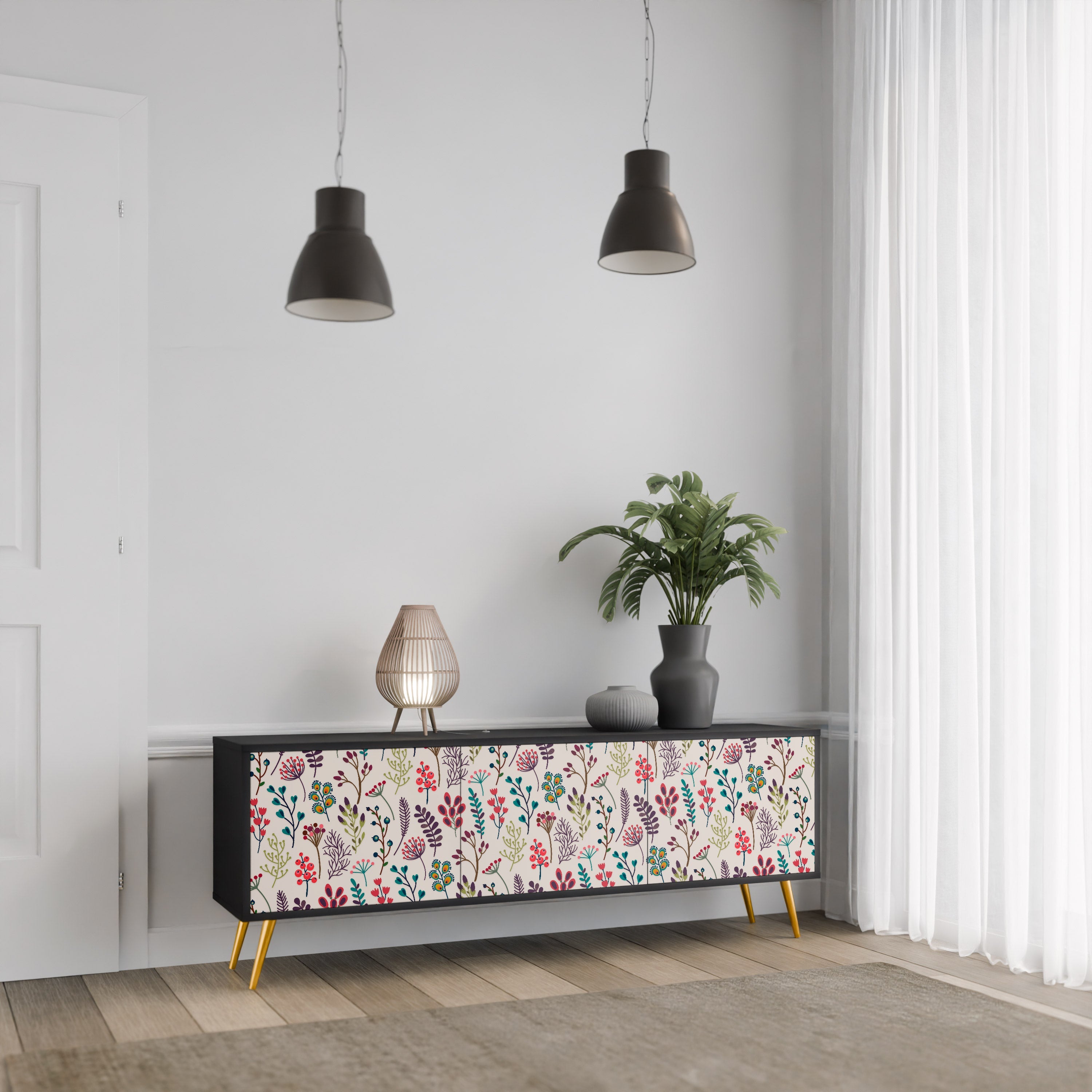 AUTUMN SUNDRIES 3-Door TV Stand in Black Finish