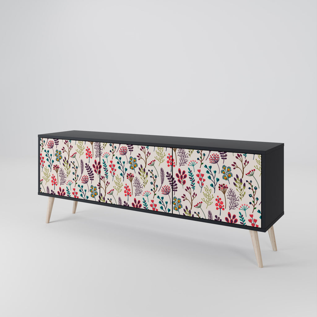 AUTUMN SUNDRIES 3-Door TV Stand in Black Finish