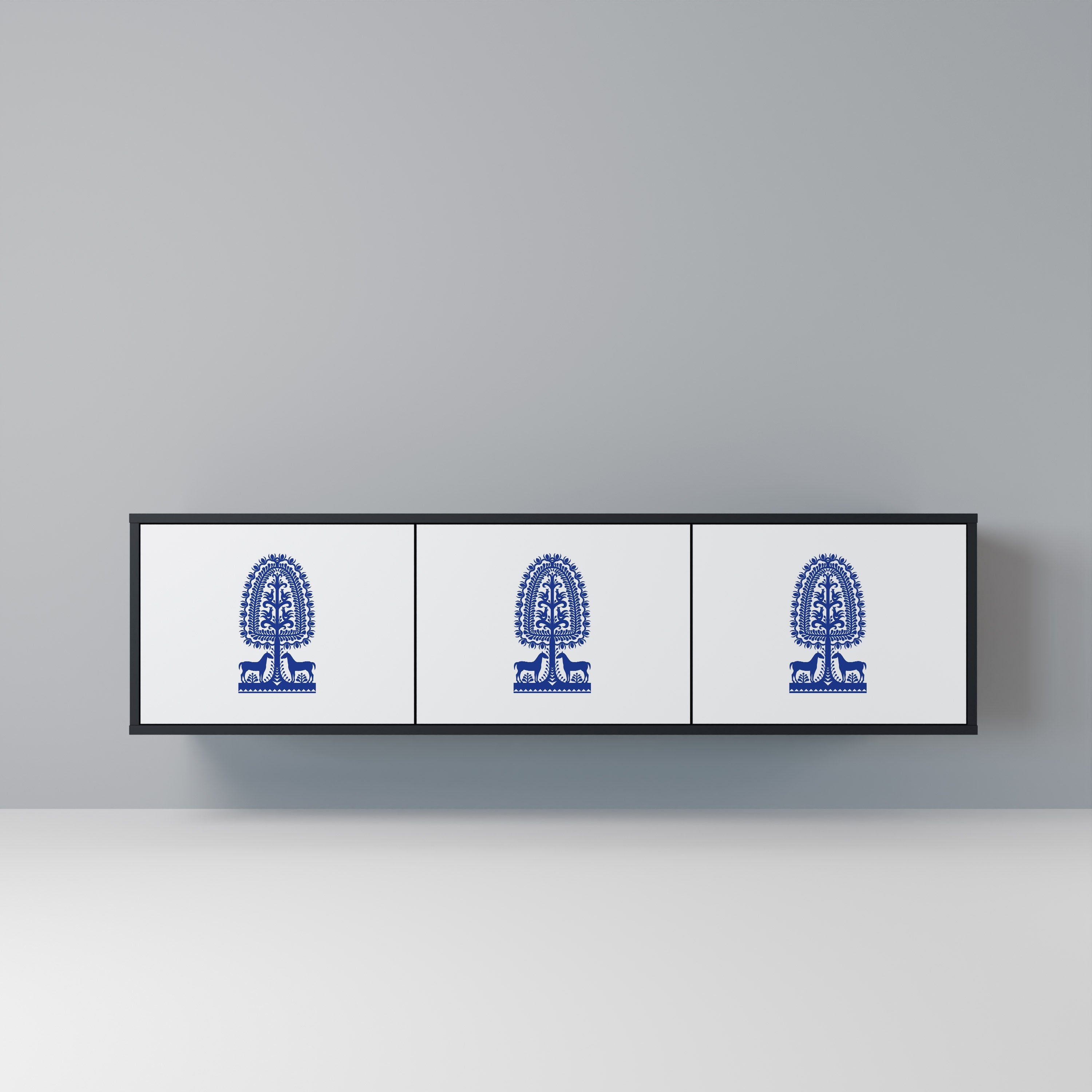 POLISH FOLK ART Móvel de TV com 3 Portas em Acabamento Preto