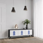 POLISH FOLK ART Móvel de TV com 3 Portas em Acabamento Preto