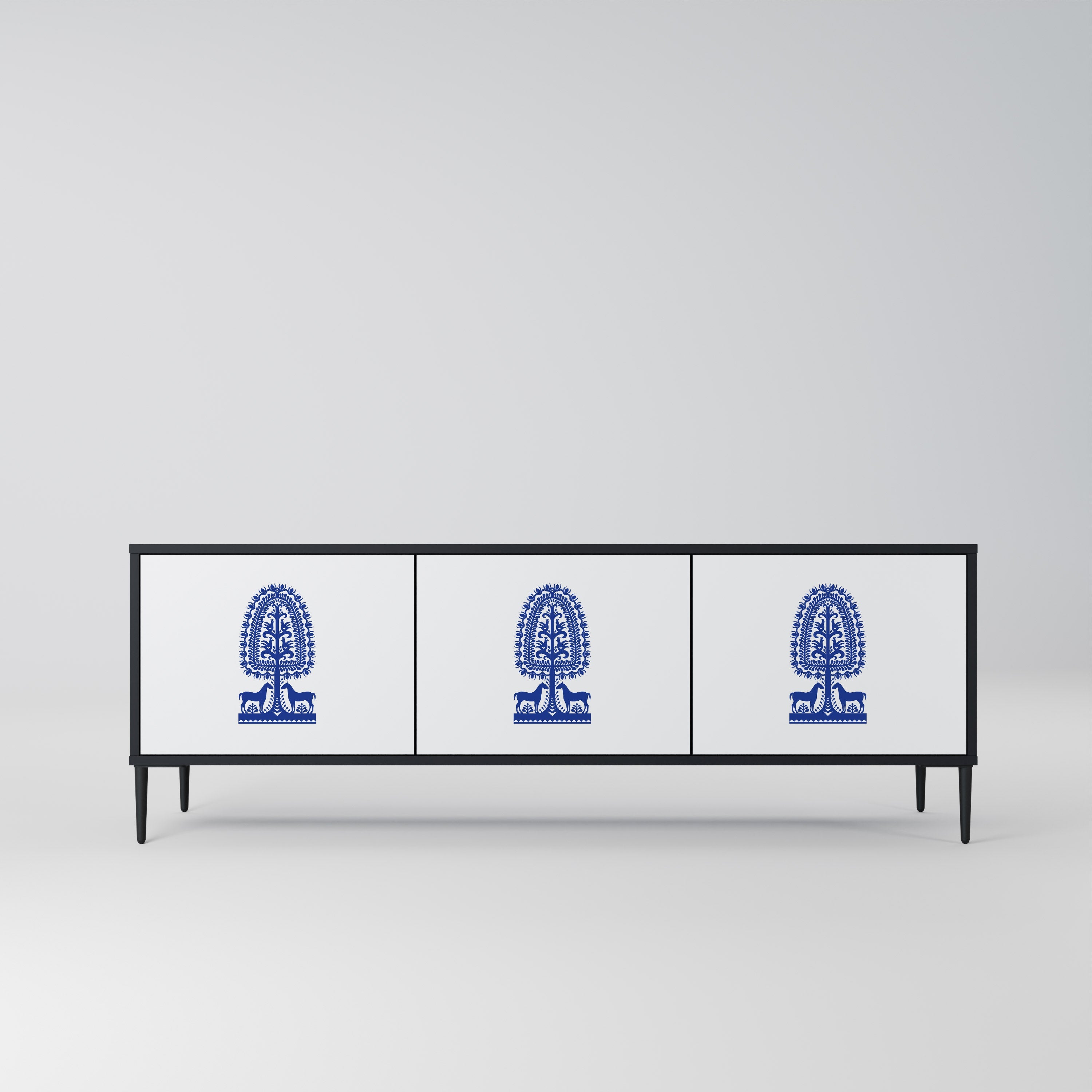 POLISH FOLK ART Móvel de TV com 3 Portas em Acabamento Preto