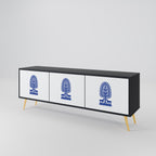 POLISH FOLK ART Móvel de TV com 3 Portas em Acabamento Preto