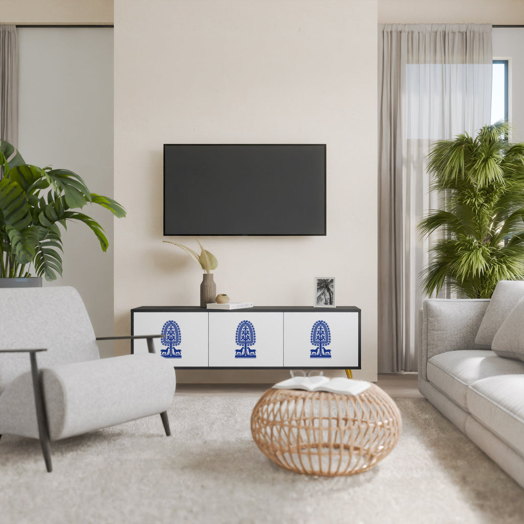 POLISH FOLK ART Móvel de TV com 3 Portas em Acabamento Preto