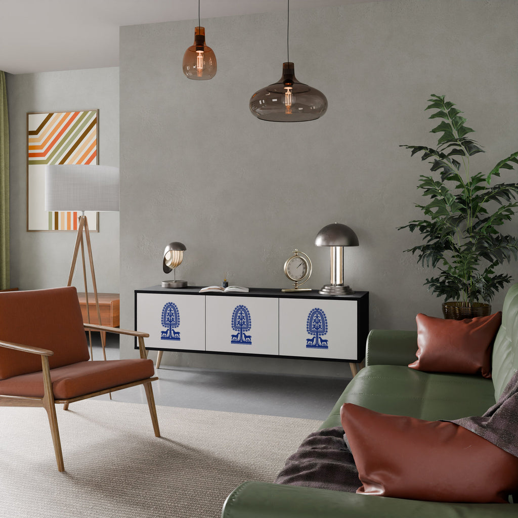 POLISH FOLK ART Móvel de TV com 3 Portas em Acabamento Preto