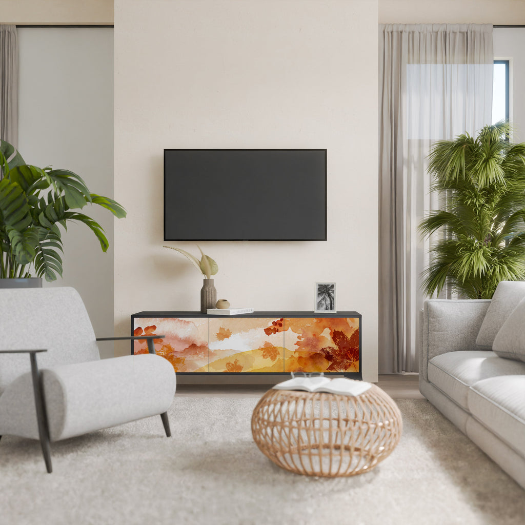 TRACES OF AUTUMN Móvel de TV com 3 Portas em Acabamento Preto