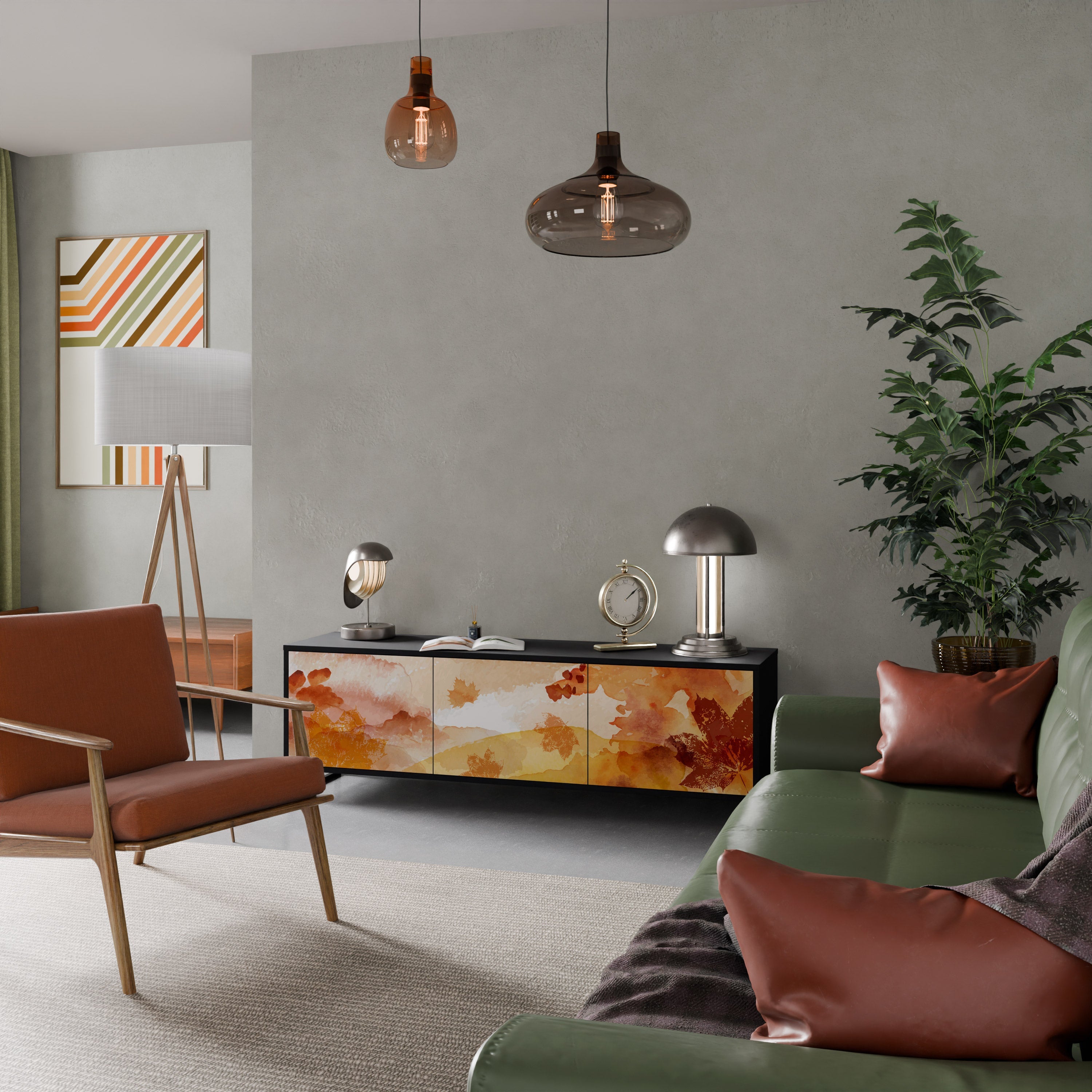 TRACES OF AUTUMN Móvel de TV com 3 Portas em Acabamento Preto