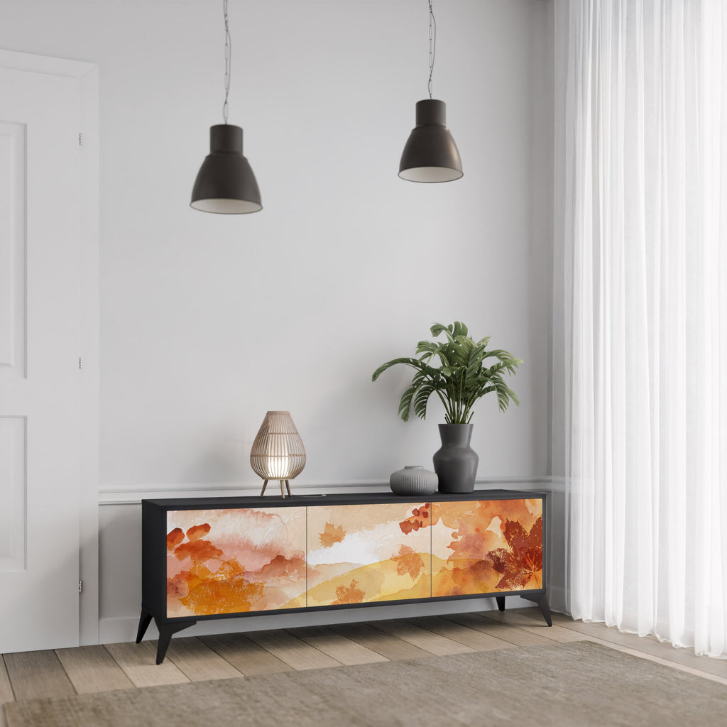 TRACES OF AUTUMN Móvel de TV com 3 Portas em Acabamento Preto