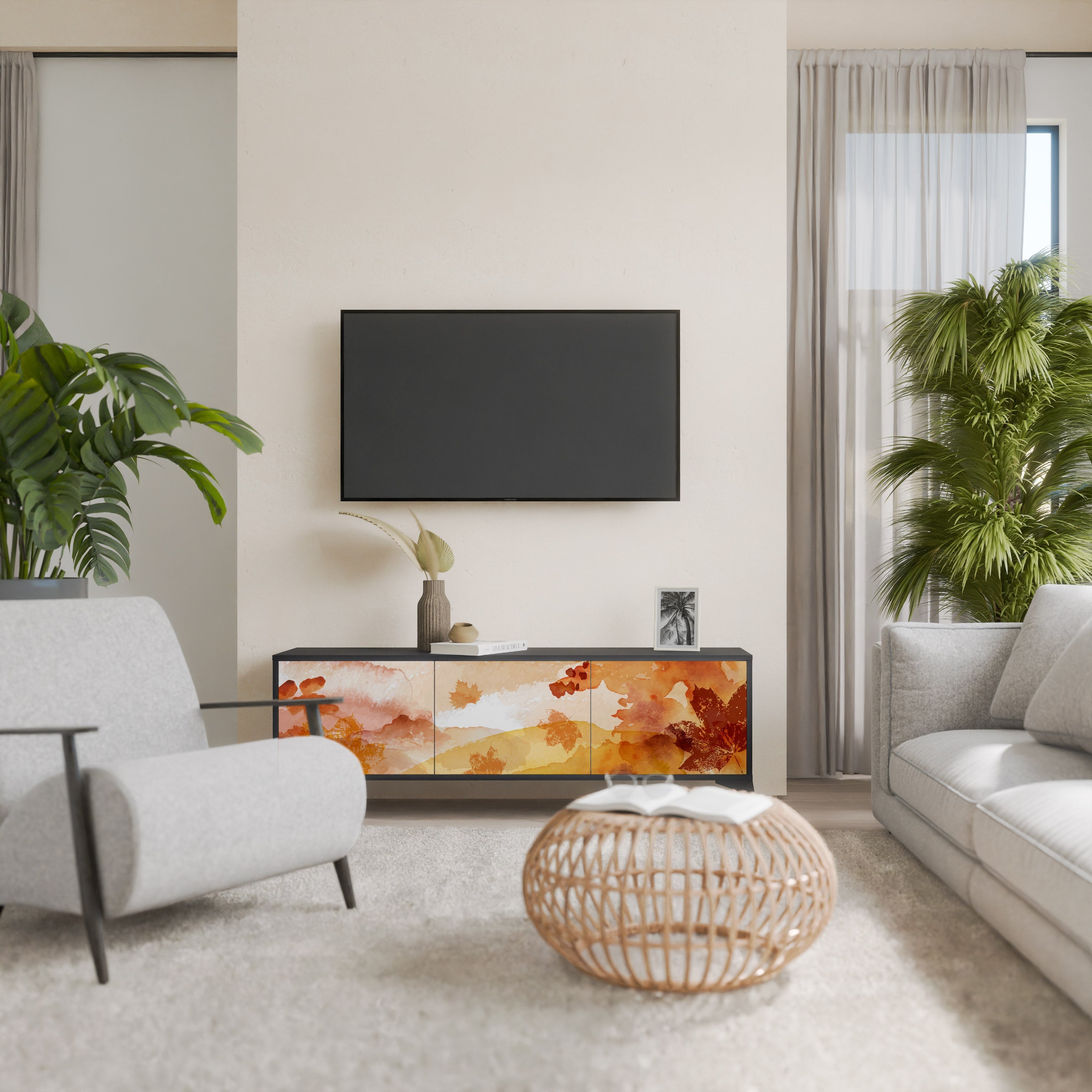 TRACES OF AUTUMN Móvel de TV com 3 Portas em Acabamento Preto