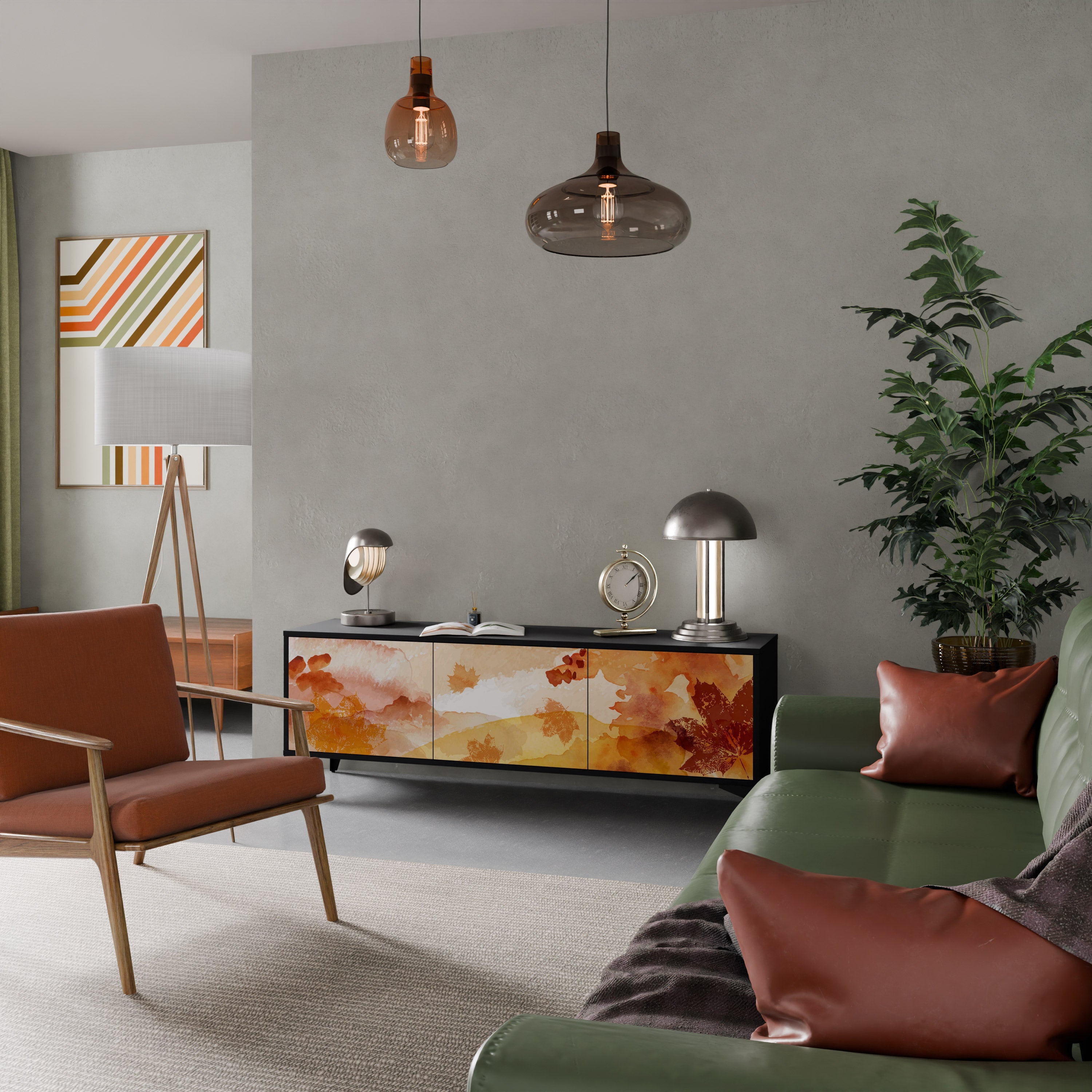 TRACES OF AUTUMN Móvel de TV com 3 Portas em Acabamento Preto