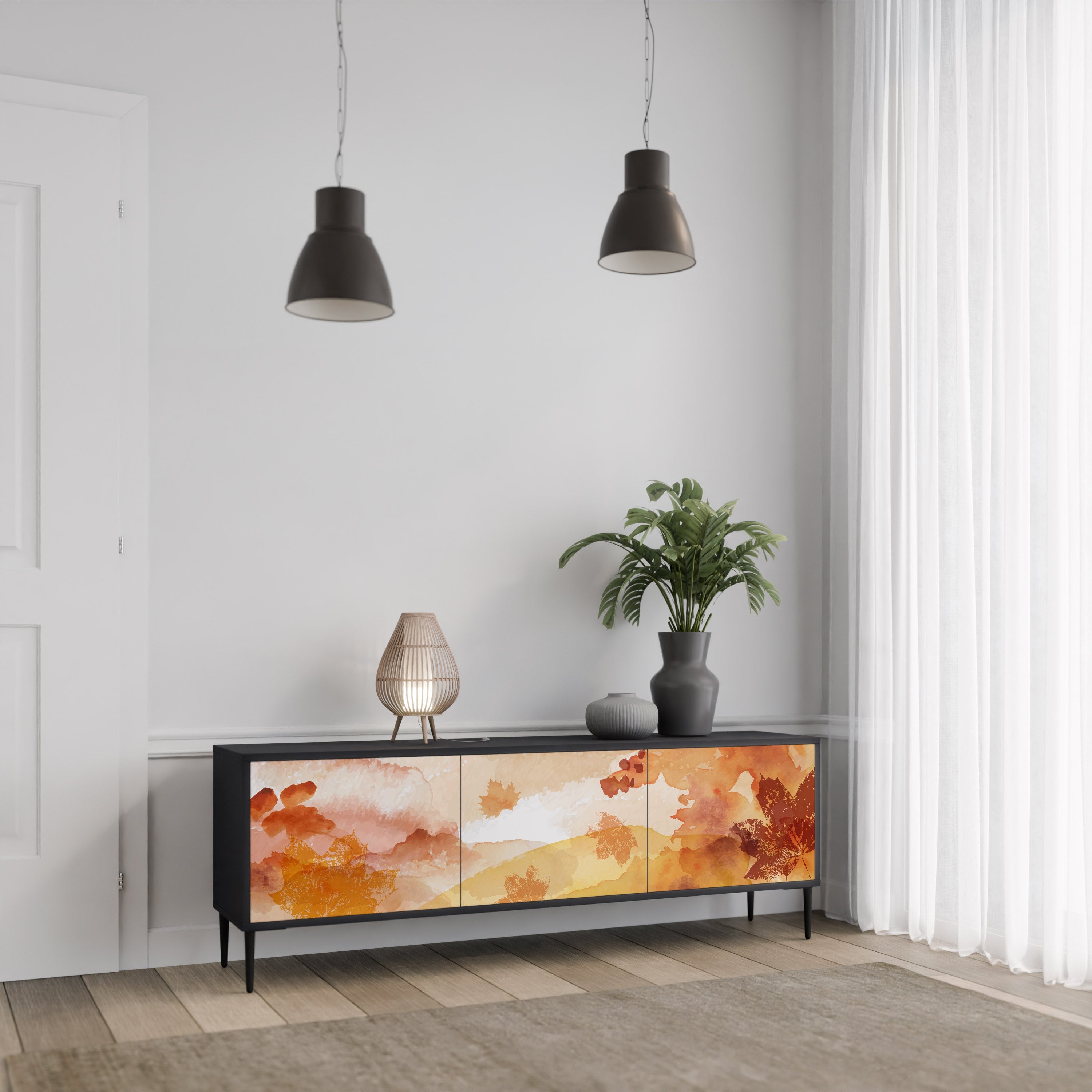 TRACES OF AUTUMN Móvel de TV com 3 Portas em Acabamento Preto