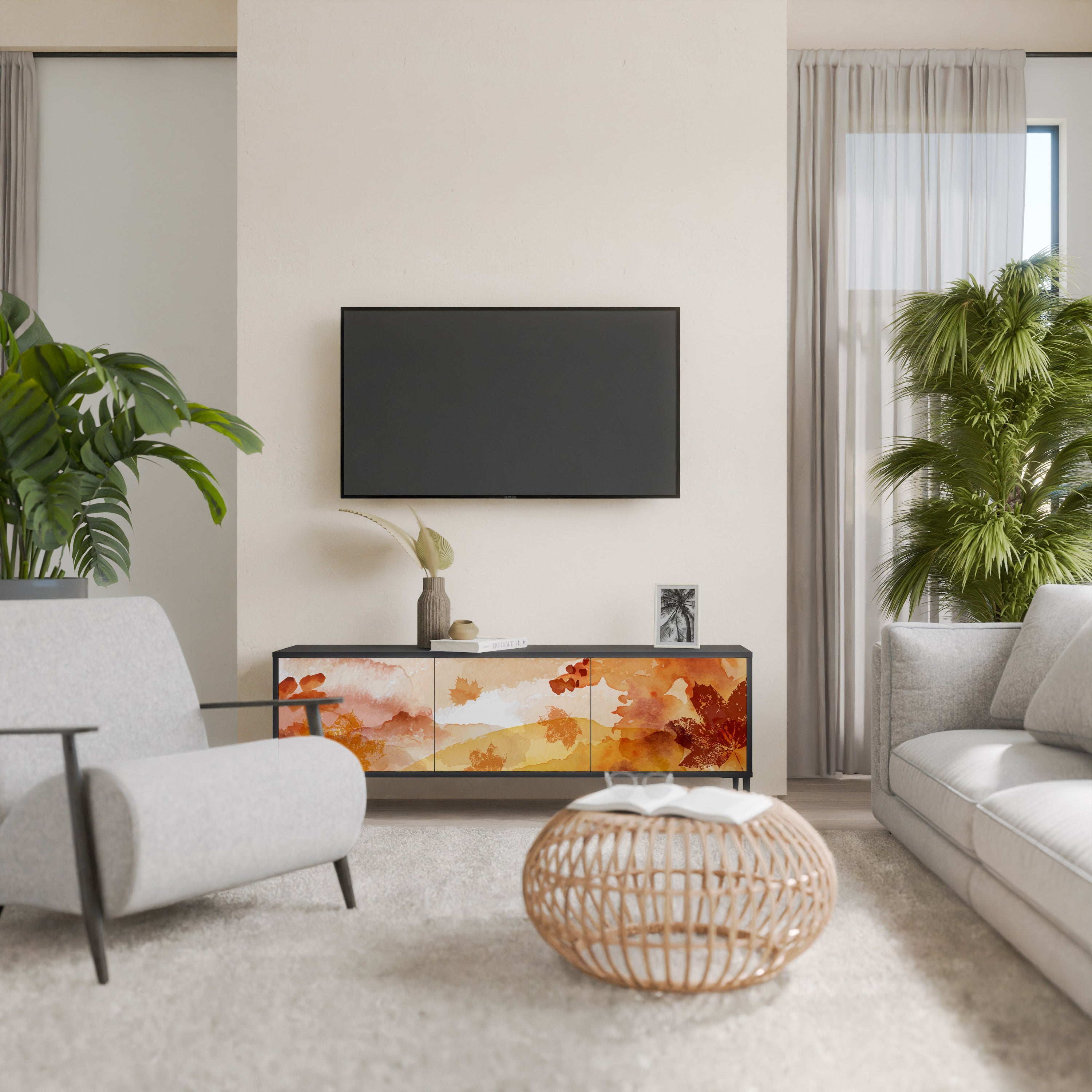 TRACES OF AUTUMN Móvel de TV com 3 Portas em Acabamento Preto