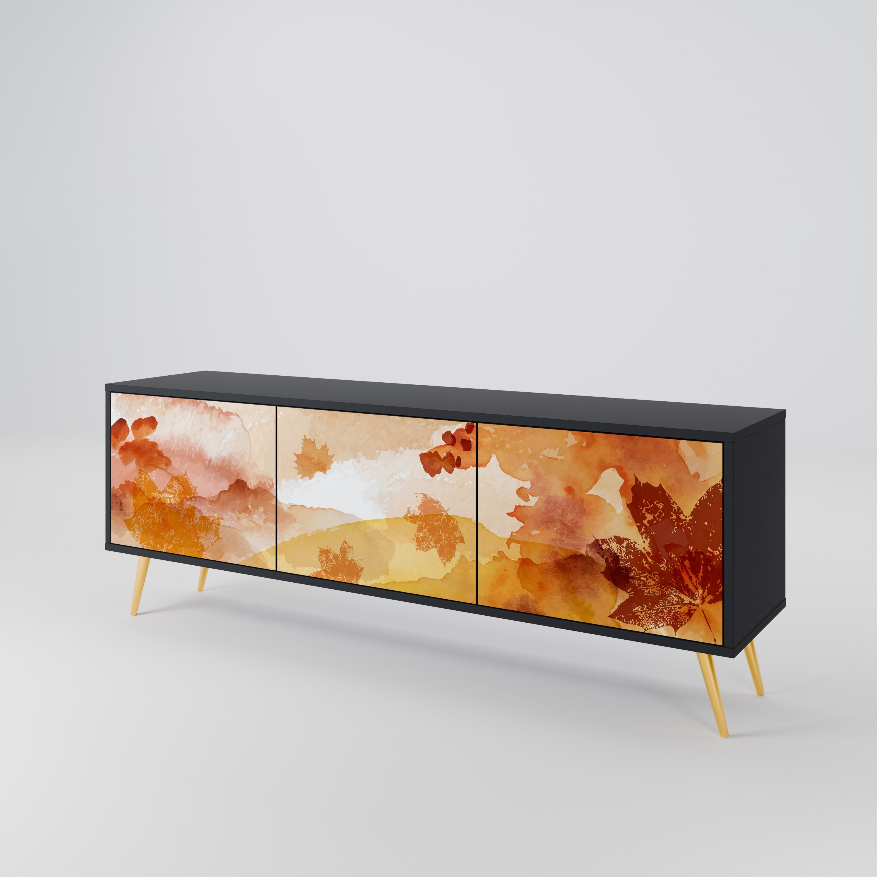 TRACES OF AUTUMN Móvel de TV com 3 Portas em Acabamento Preto