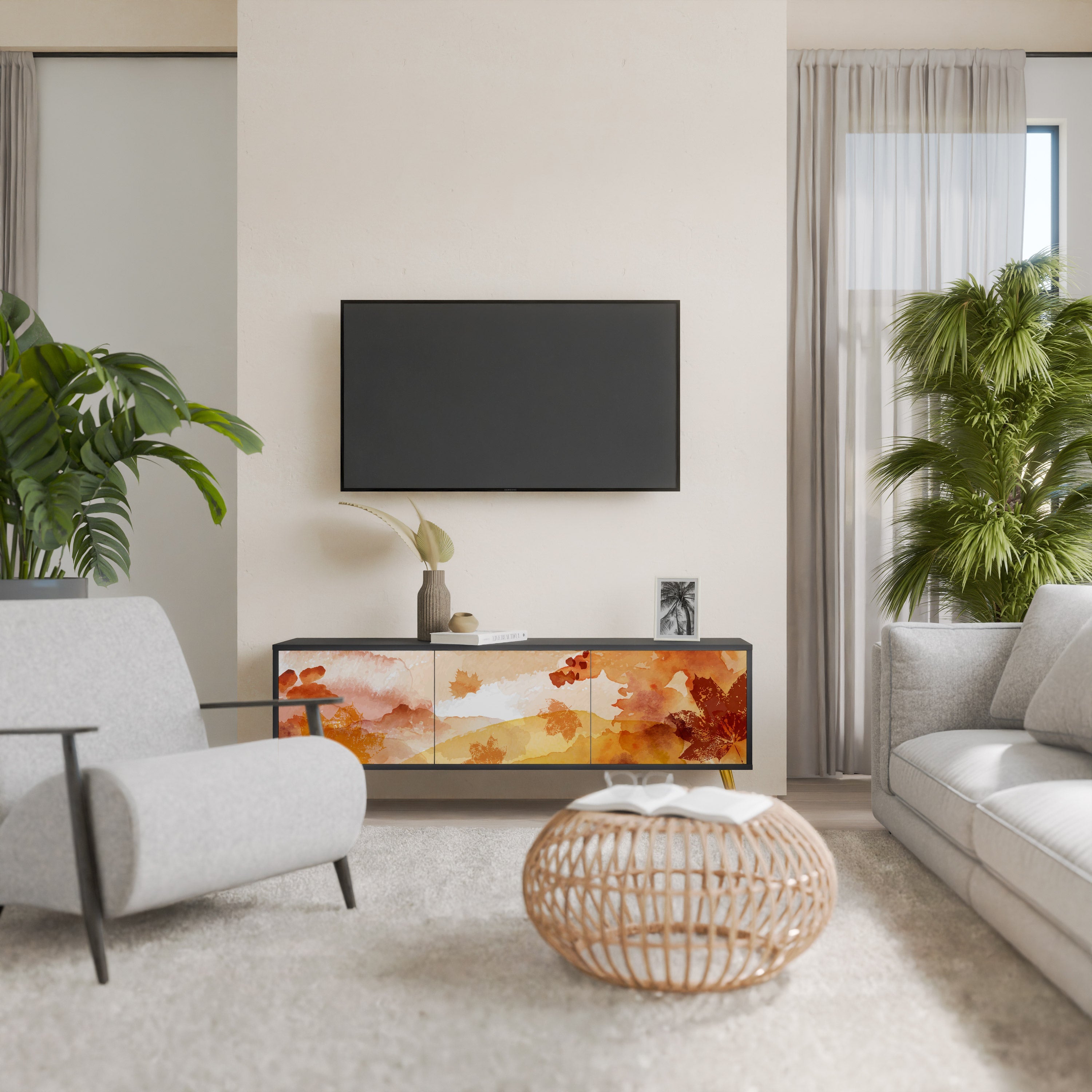 TRACES OF AUTUMN Móvel de TV com 3 Portas em Acabamento Preto