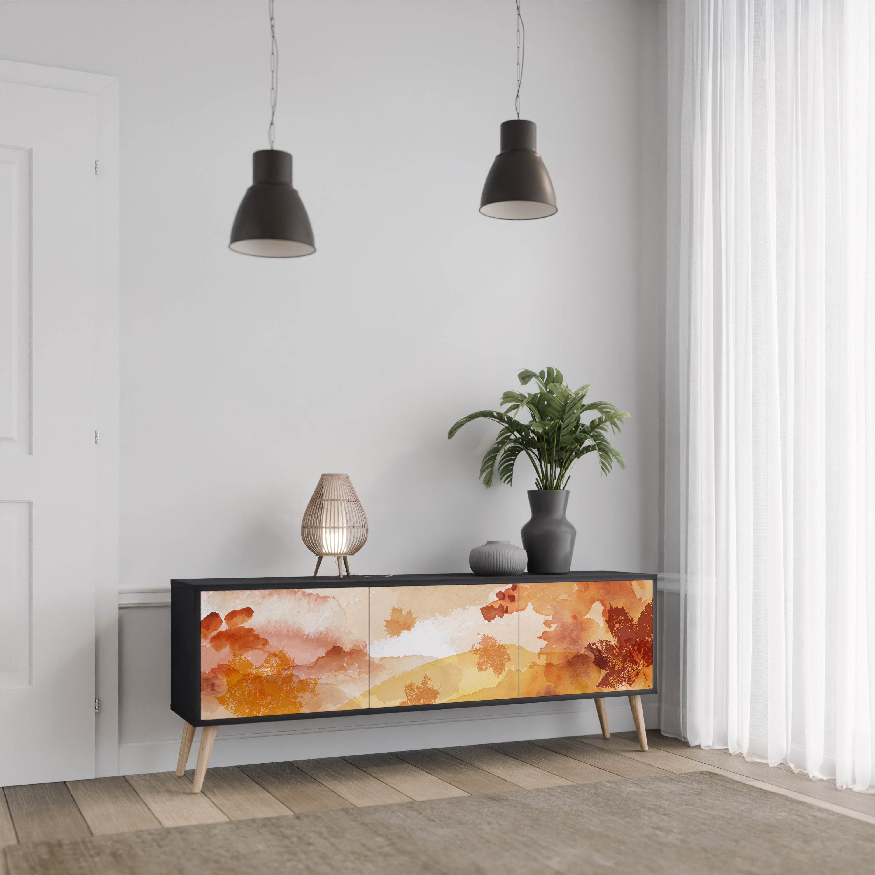 TRACES OF AUTUMN Móvel de TV com 3 Portas em Acabamento Preto