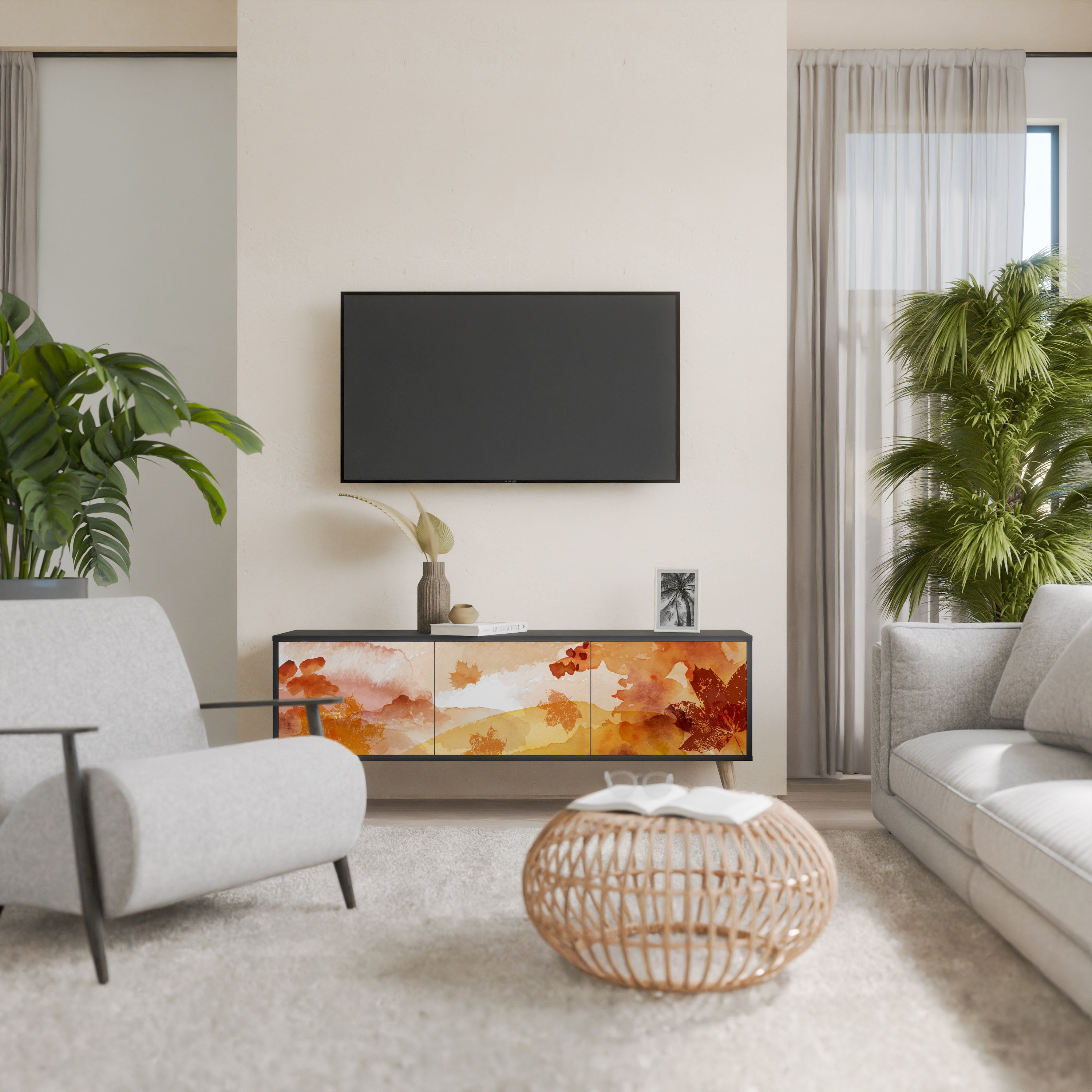 TRACES OF AUTUMN Móvel de TV com 3 Portas em Acabamento Preto