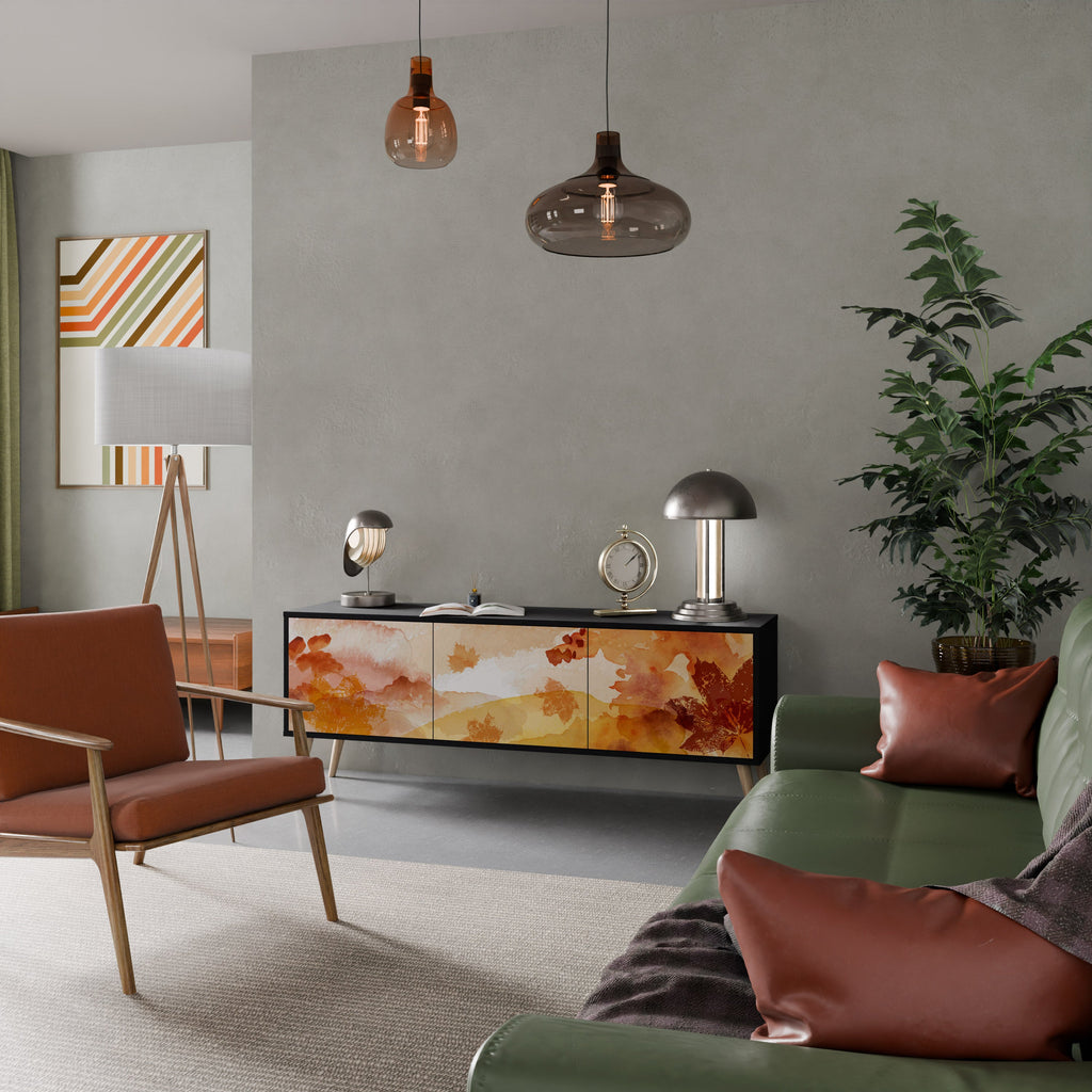 TRACES OF AUTUMN Móvel de TV com 3 Portas em Acabamento Preto